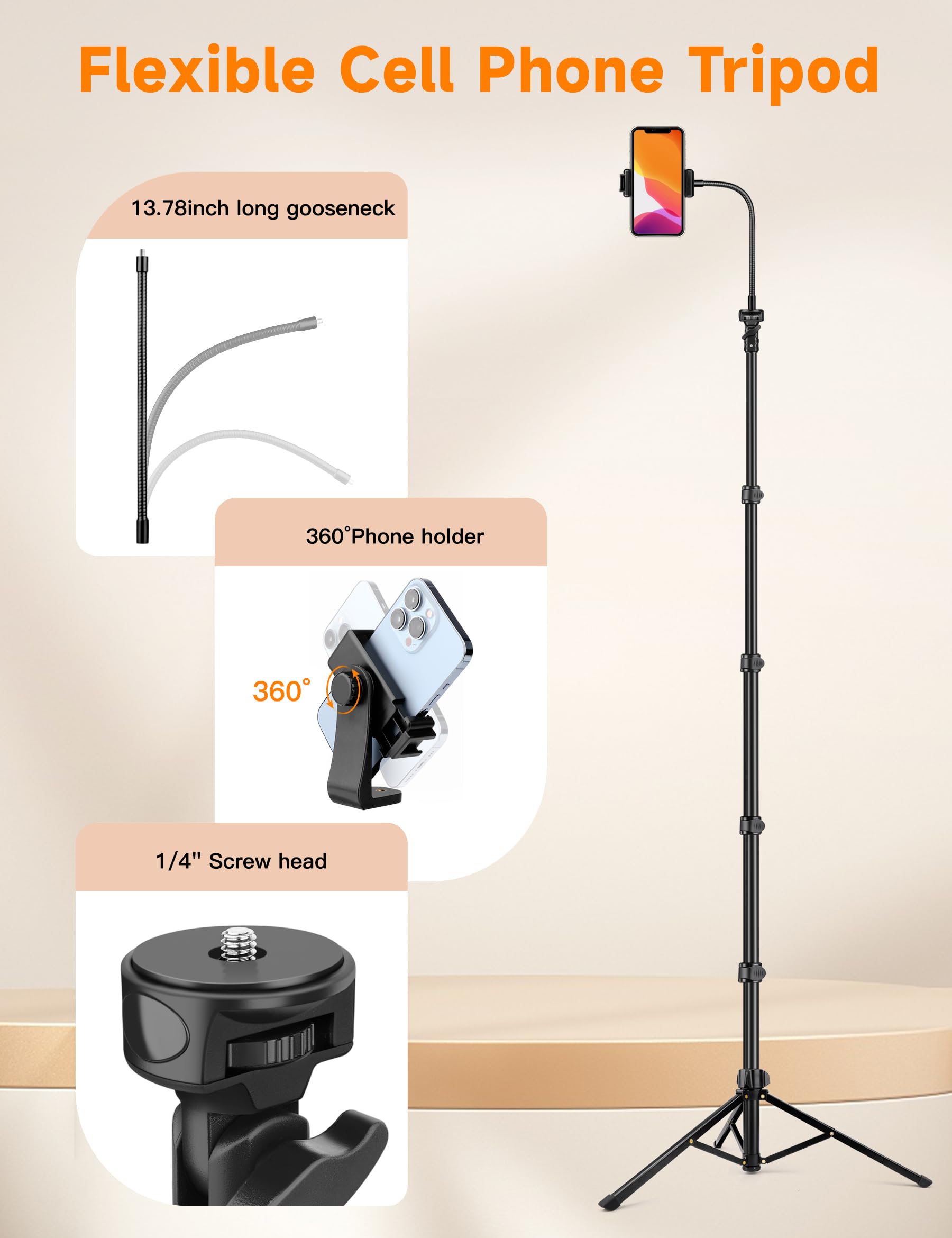 Victiv Phone Tripod, 86" Tall Tripod For Iphone With Flexible Gooseneck & Remote, Portable Aluminum Cellphone Stand For Selfies, Video Recording,Travel, Compatible With Iphone Android