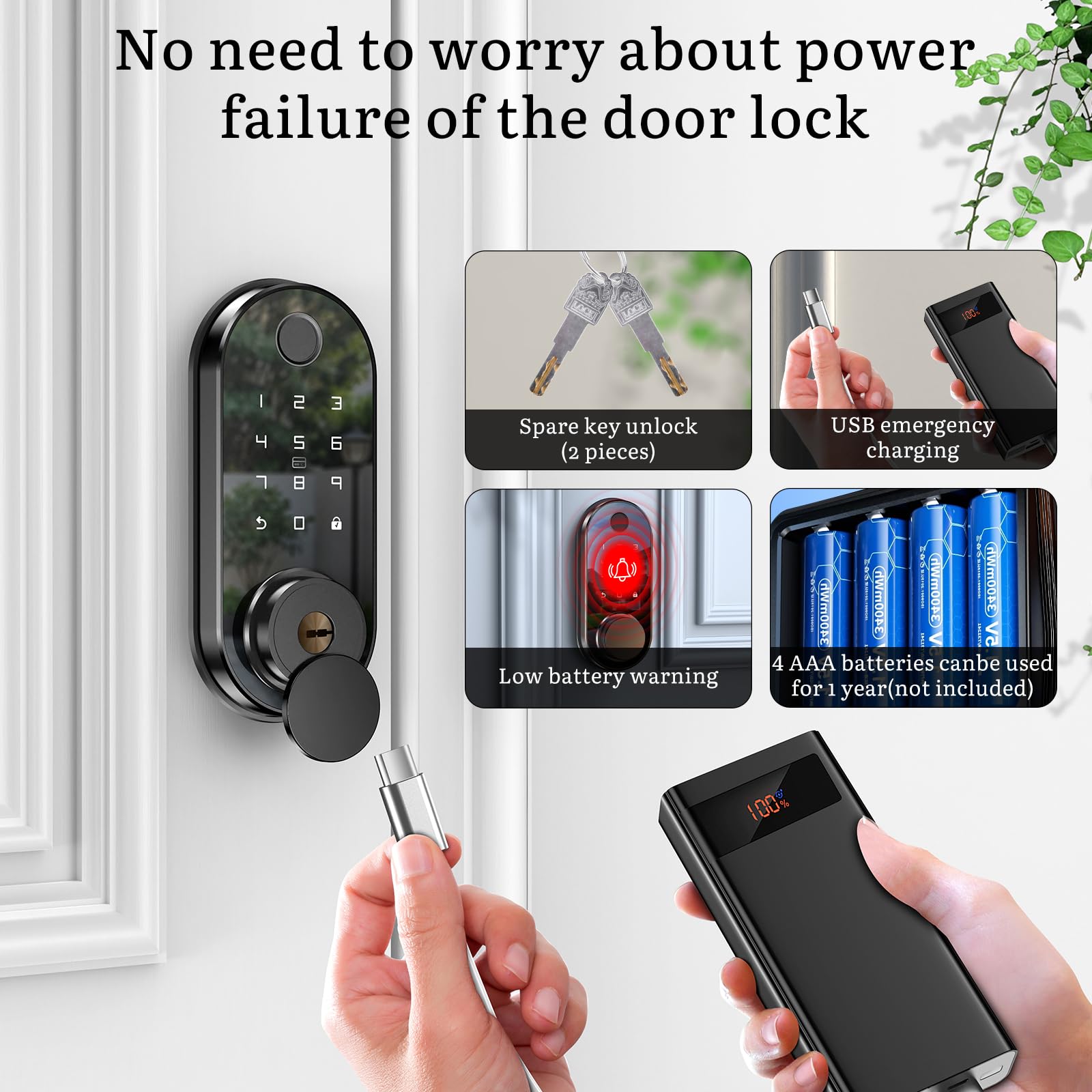Bog Fang Keyless Entry Smart Door Lock - Fingerprint Code Deadbolt For Front Door Electronic Keypad Locks -App Control,Auto Lock,Easy To Install