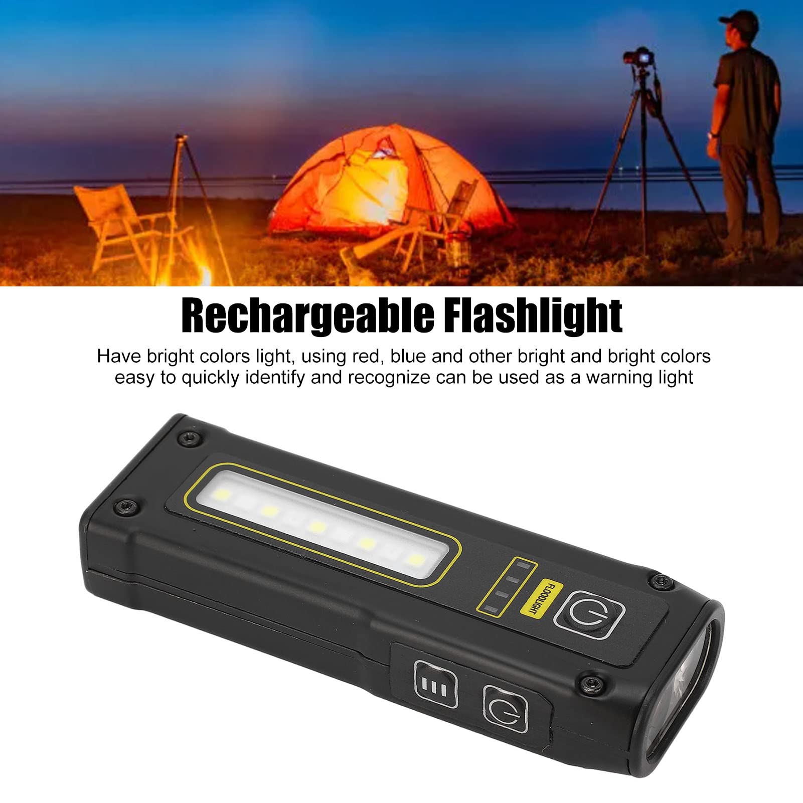 Yunseity Black Flashlight Spot Light, Magnet Suction, Ipx4 Waterproof, Type C Rechargeable Warning Flashlight, 1500Mah, Vibrant Lights, Good Shock Resistance, With Magnet Suction