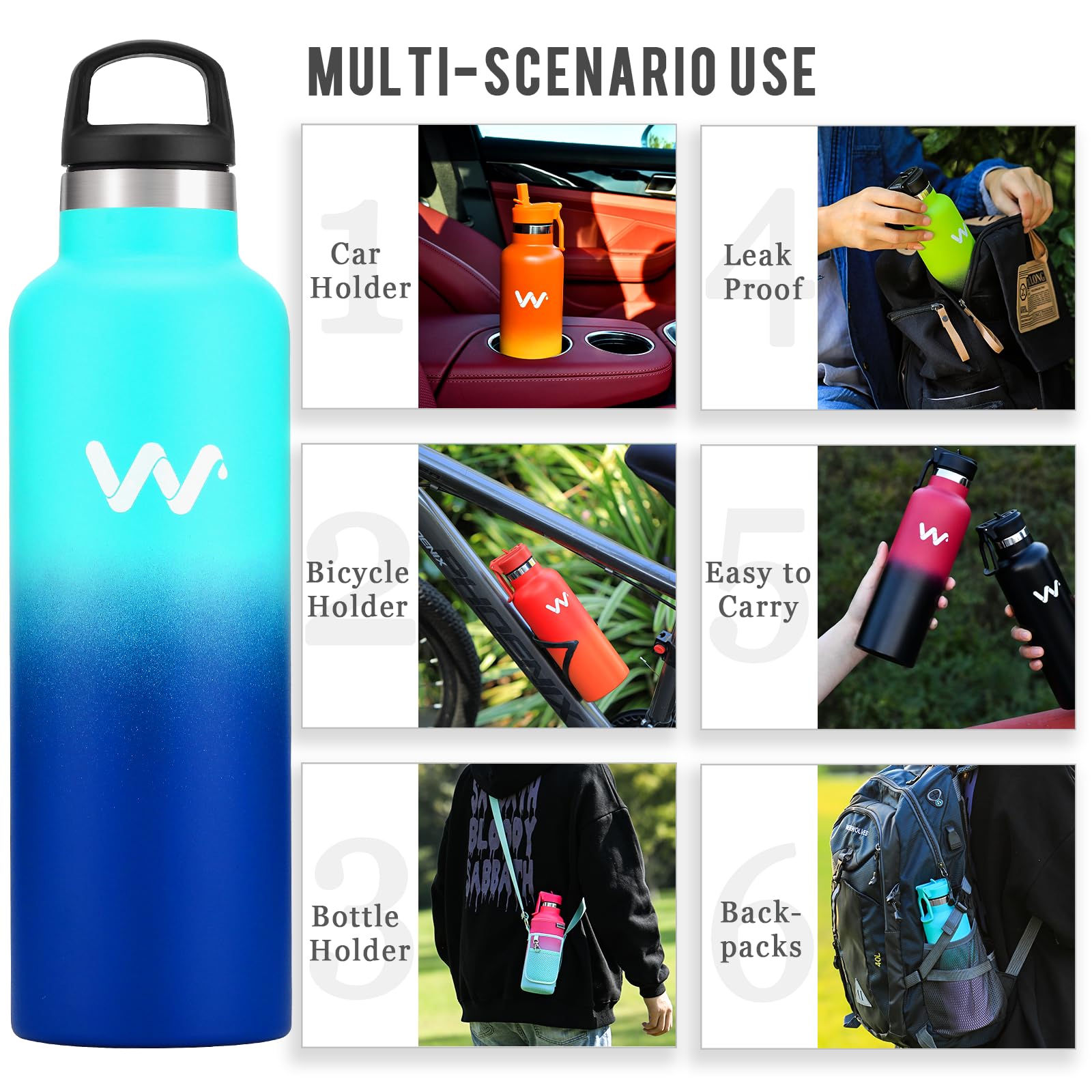 Werewolves Insulated Water Bottle With Straw Lid & Handle Lid, Stainless Steel Water Bottle