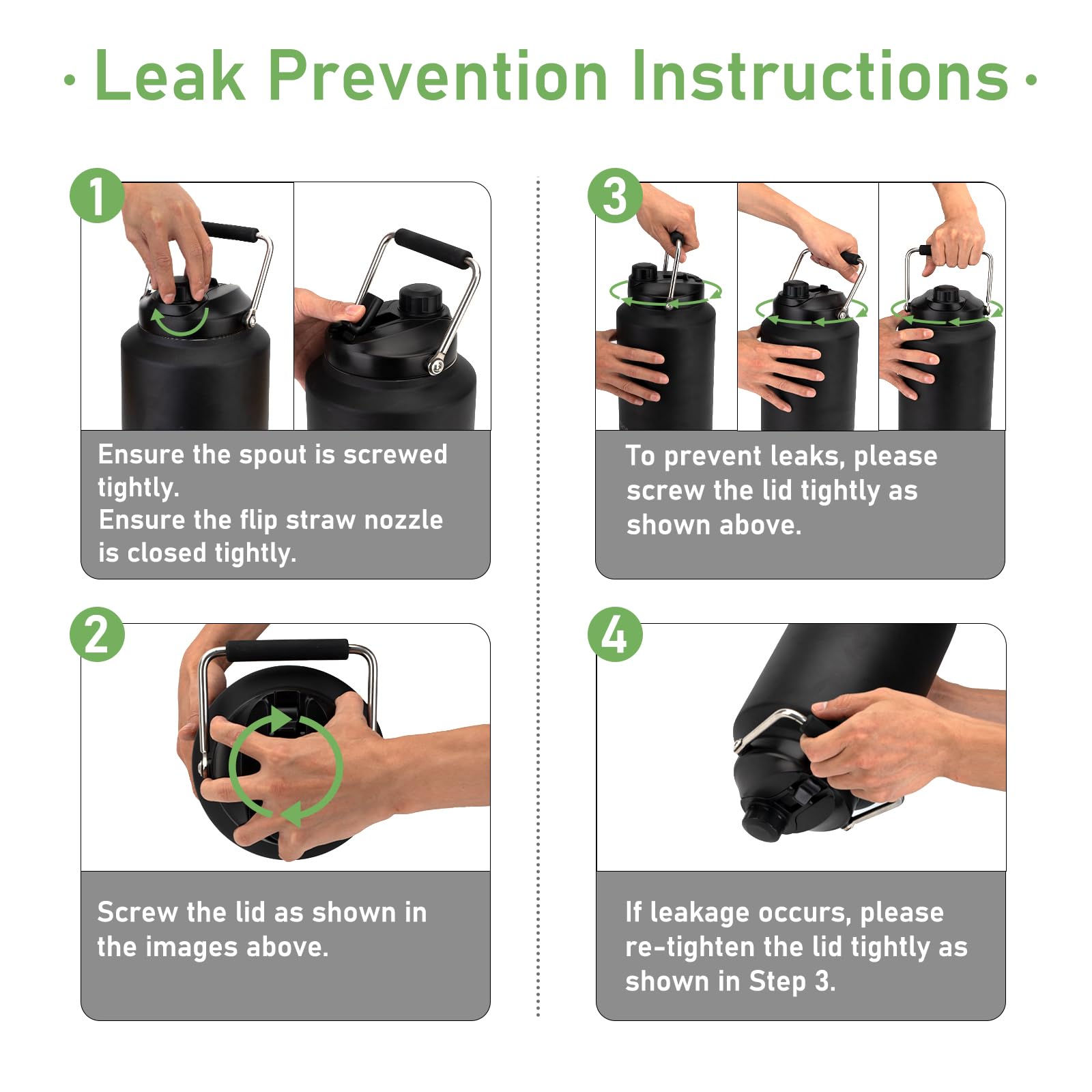 1 Gallon Water Jug Insulated, 2-In-1 Lid, Flip Straw And Spout, Vacuum Insulated Stainless Steel