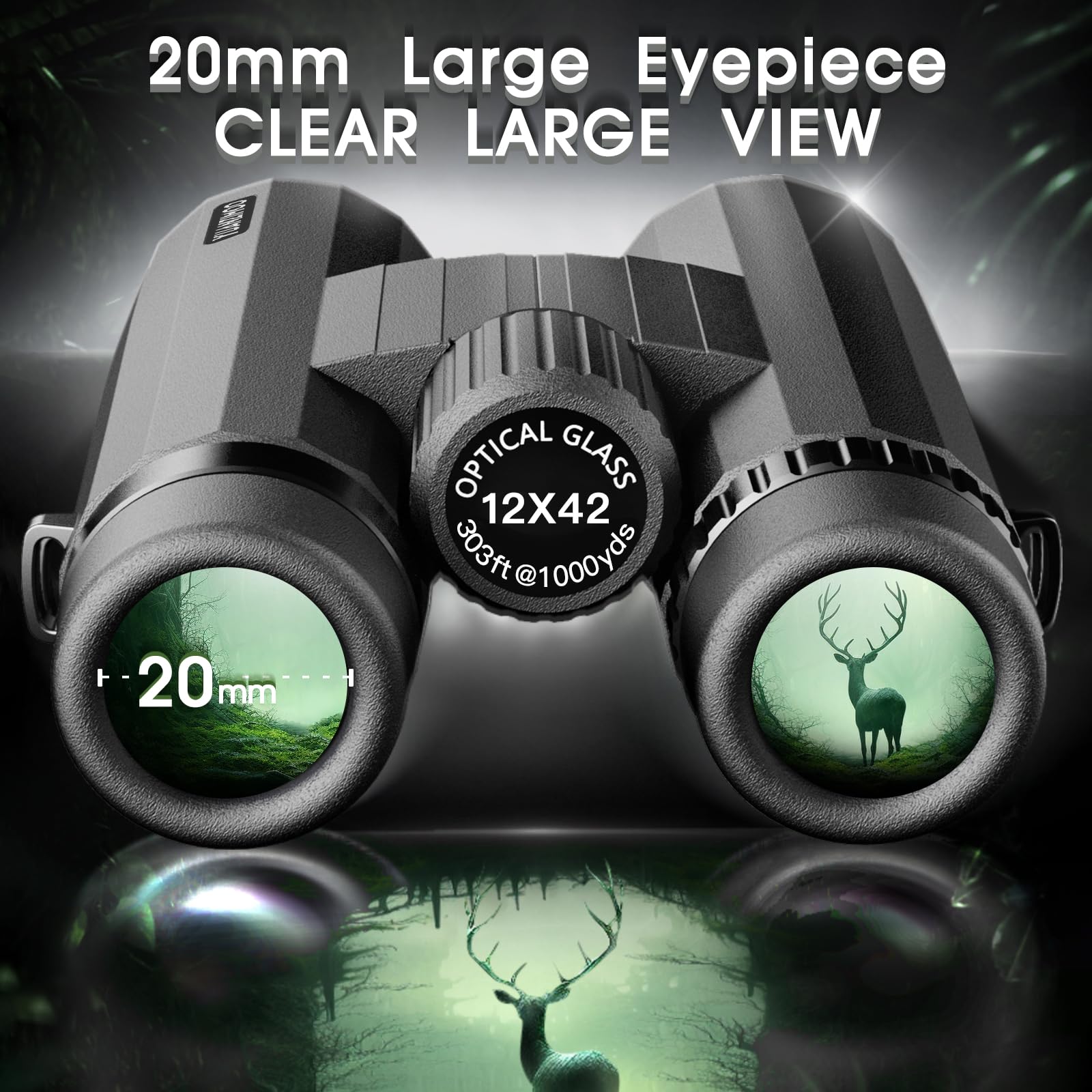 Yuanzimoo 12X42 Binoculars For Adults High Powered Waterproof Compact With Low Light Night Vision For Hunting Outdoor Sports Concerts Bird Watching Black