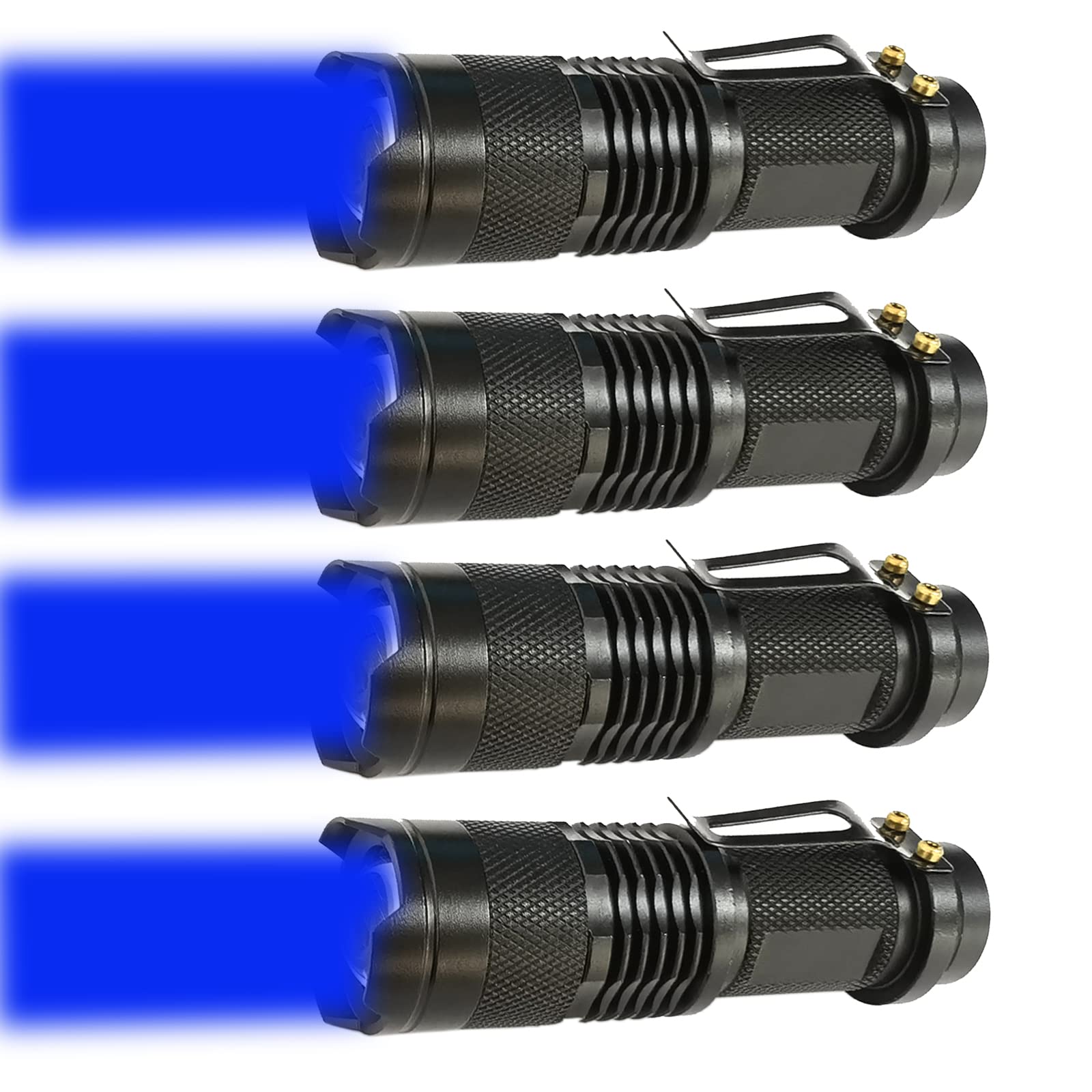 Xysrz 4 Pack One Mode Zoomable Blue Led Flashlight With Clip For Hunting Fishing