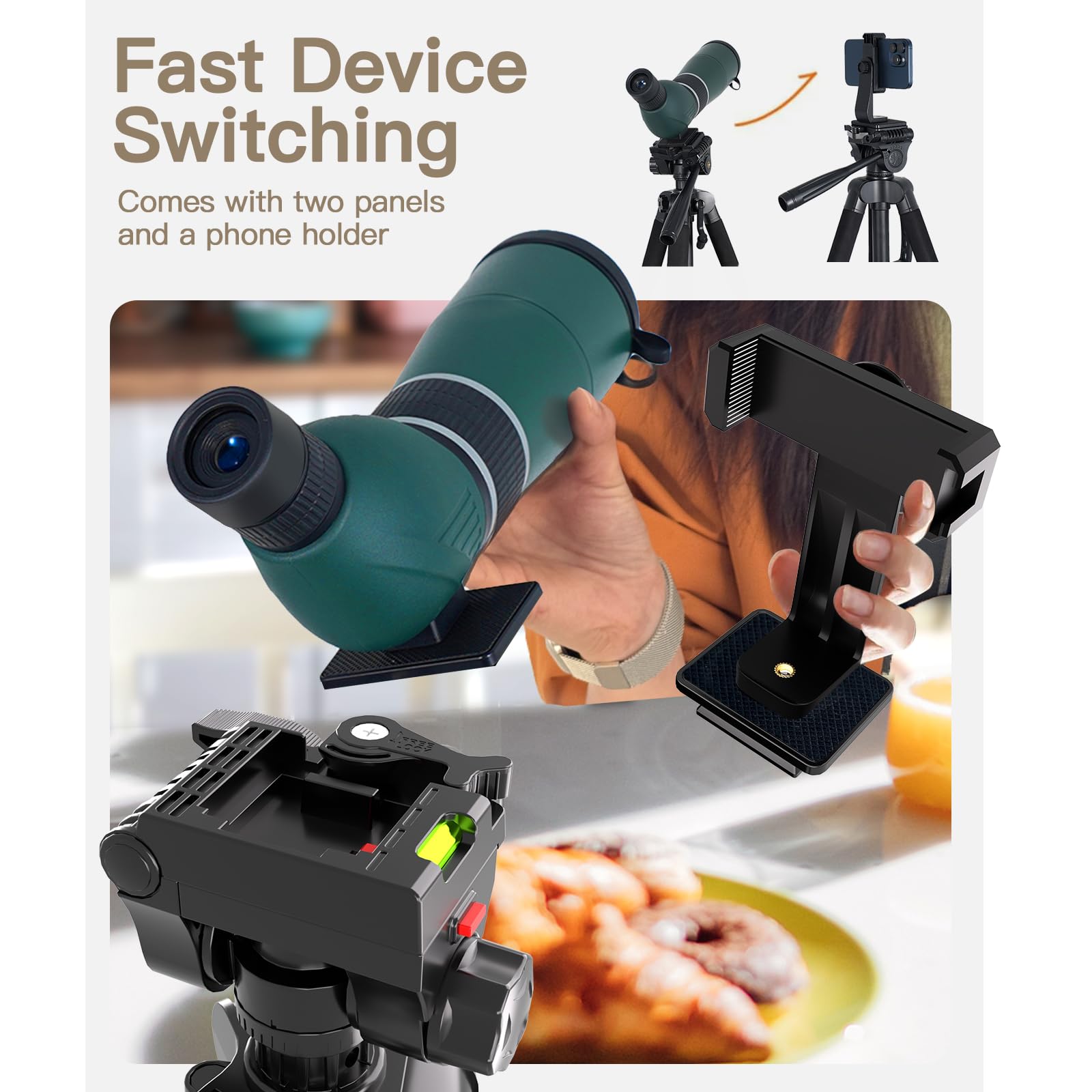 Arsoer 69” Tripod For Spotting Scopes, Binocular & Camera, Includes Binocular Adapter, 2 Qr Plates, Phone Holder & Carry Bag, Ideal For Bird Watching, Hunting, Wildlife Viewing & Target Shooting