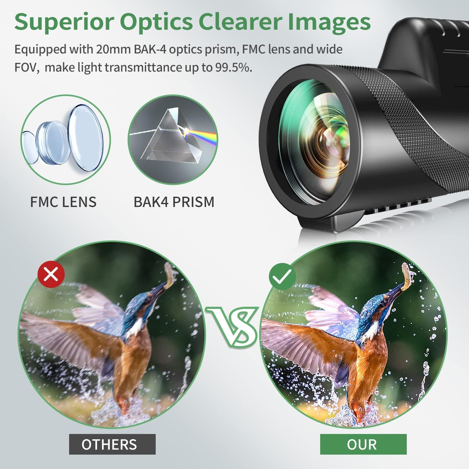 Eullsi 10X42 Hd Monocular, Monoculars For Adults High Powered With Smartphone Adapter & Tripod, Compact Monocular For Hunting Hiking