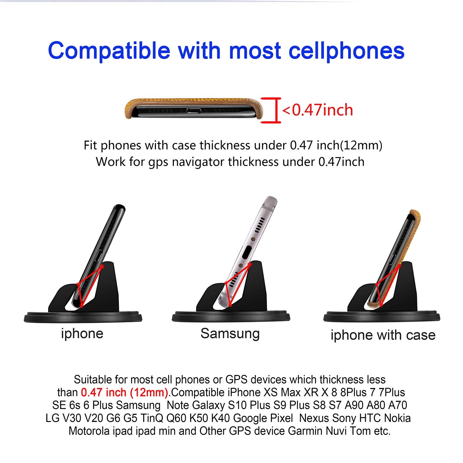 Srunp Dashboard Phone Holder For Car, Car Phone Mount,Vertical Horizontal 360°Rotate Cell Phone Holder,Compatible With Iphone12/11Pro Max/Xs/X/Xr/8/7,Samsung Galaxy Note Pixel Smartphone