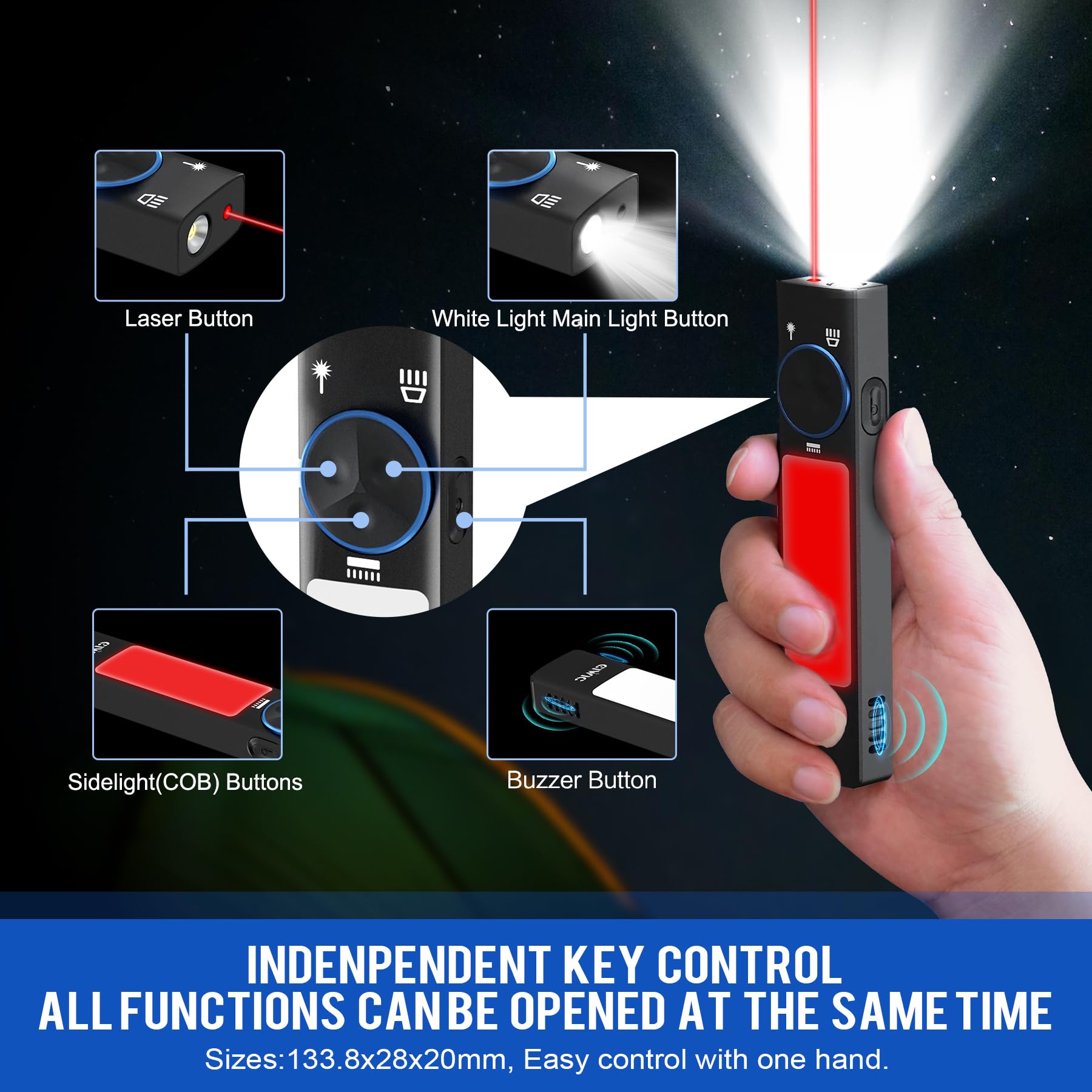 Ciwic 1000Lm Led Flashlight Rechargeable Edc Ip67 Waterproof Flashlight 12 Modes With Magnetic Buzzer 365Nm Uv Light Outdoor Camping Light Multi-Function Utility Flashlight