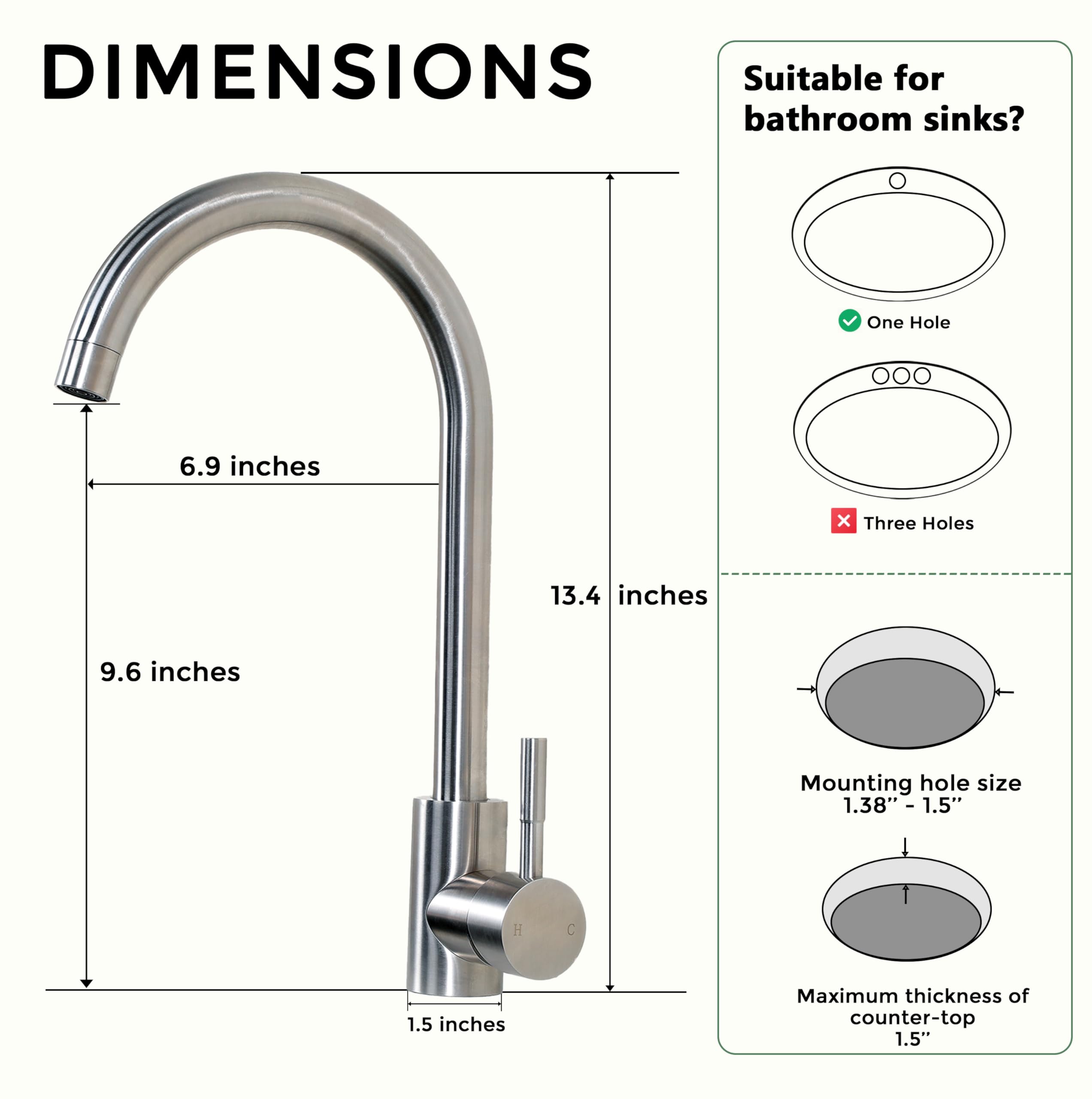 Comllen Kitchen Sink Faucet, Tall Bar Faucets Single Hole, High Arc Stainless Steel, 360° Swivel Spout, Single Handle, Brushed Nickel Kitchen Faucets For Rv Prep Kitchen, Hot &Cold Water Hose