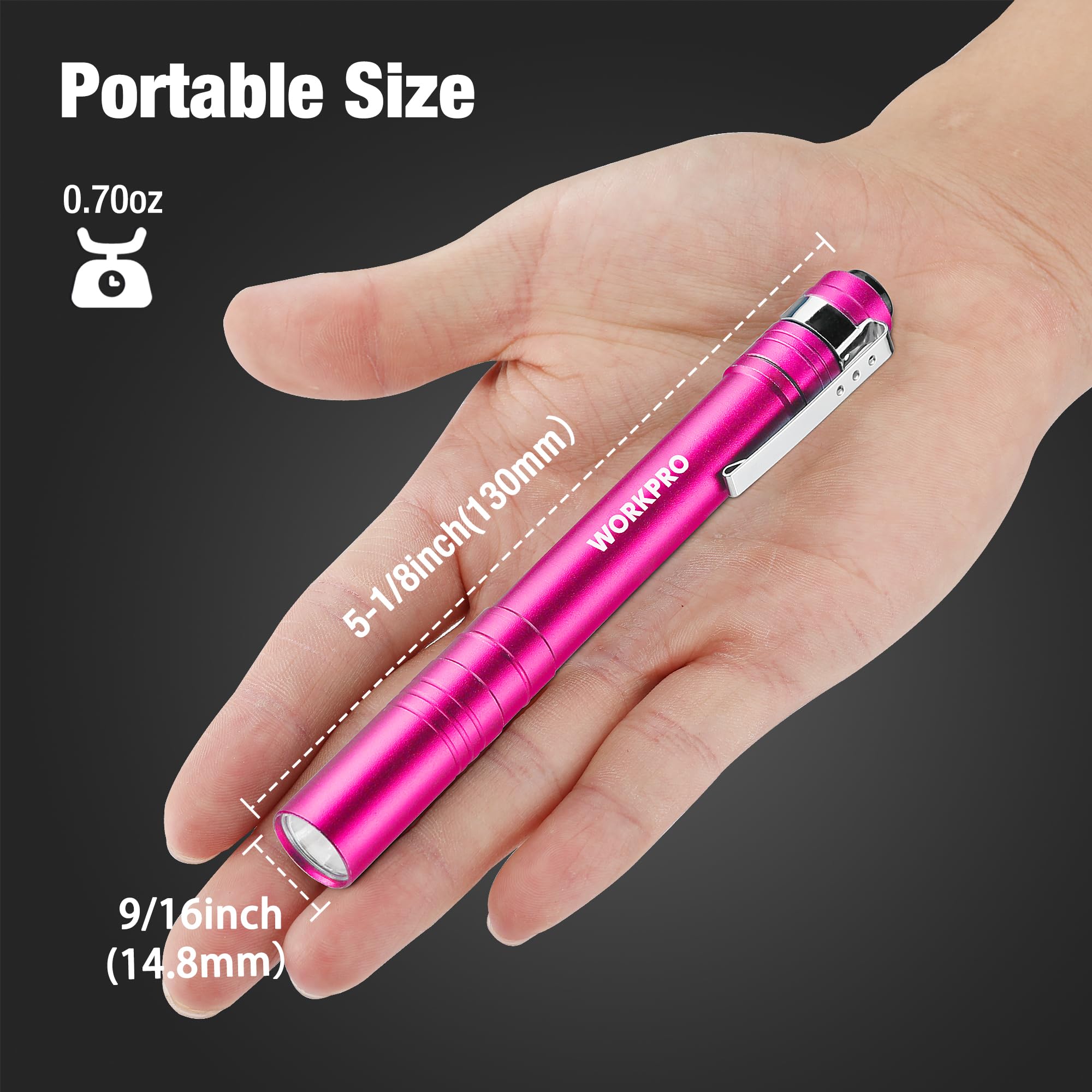 Workpro 4 Pack Blue Pen Light Set & 4 Pack Pink Pen Light Set