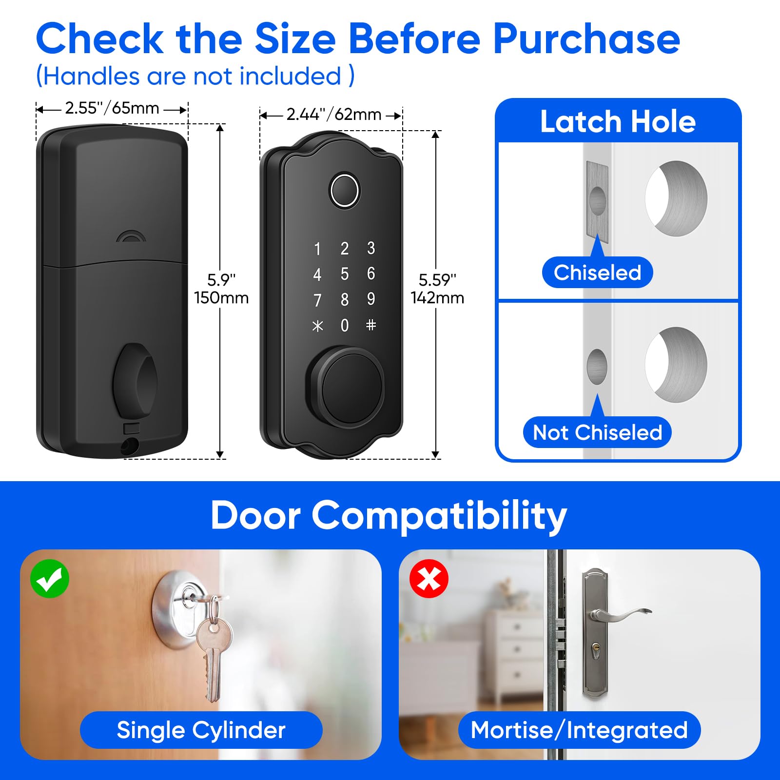 Mypin Fingerprint Smart Door Lock, Keyless Entry Door Lock Deadbolt, Electronic Biometric Door Lock With Phone/Watch App Control, Auto Lock With Touchscreen Keypad For Bedroom, Front Door, 7 Ways To Unlock