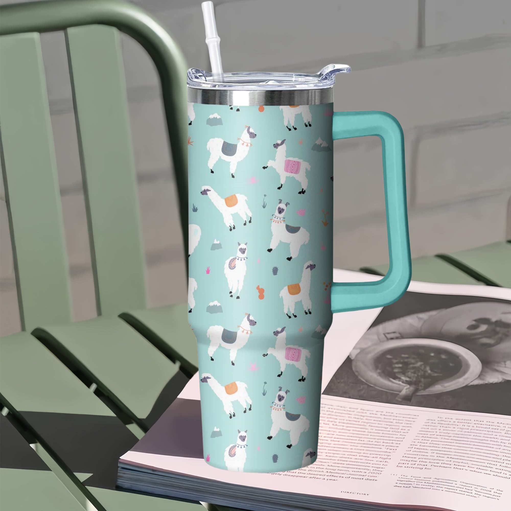 30 Oz Llama Tumbler With Handle And Straw, Alpaca Insulated Stainless Steel Cup With Lid, Travel