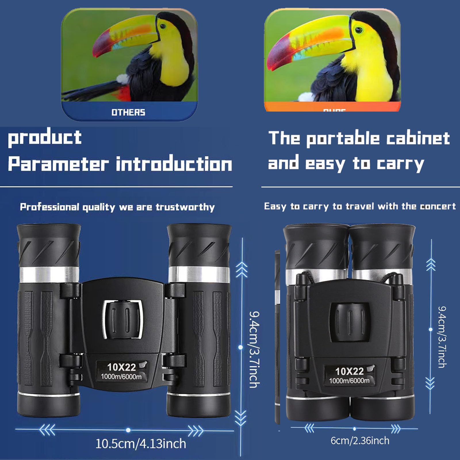 Yiyuanqin 10X22High Powered Waterproof Mini Binoculars For Adults Kids With Phone Adapter Compact, Pocket Binoculars For Bird Watching, Hunting, Concerts, Opera,Theater, Travel, Sightseeing,Outdoor Adventures