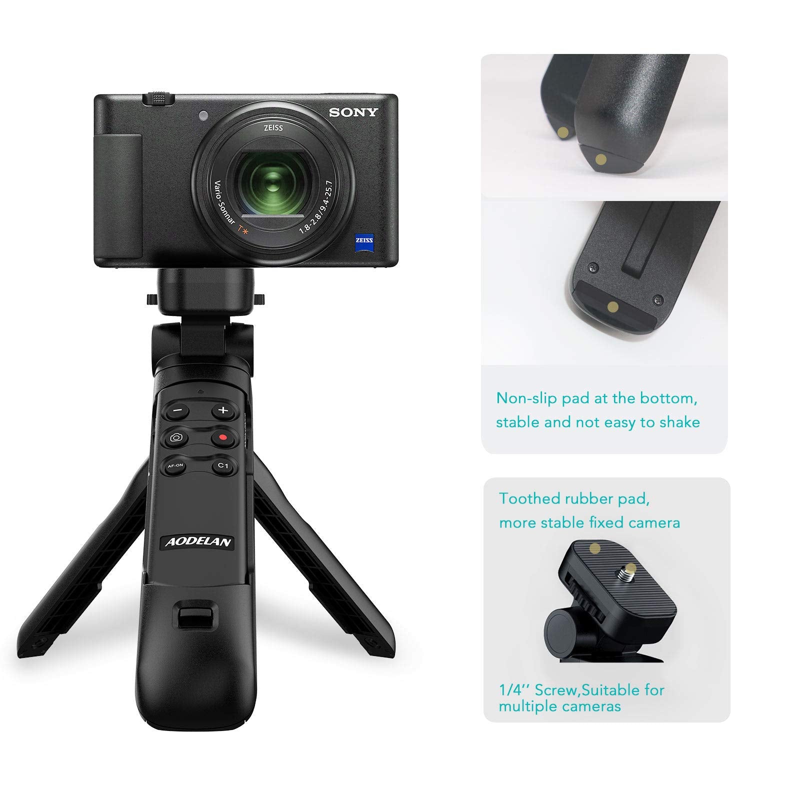 Aodelan Wireless Vlogging Tripod Grip With Remote Shutter & Zoom Control For Sony Zv-1, A7 Iii, A6600, Zv-E10, A6400, A6100, A7R Iv, Zv-1F, A7R Iii, A9 Ii – Gp-Vpt2Bt Replacement For Travel & Self Recording