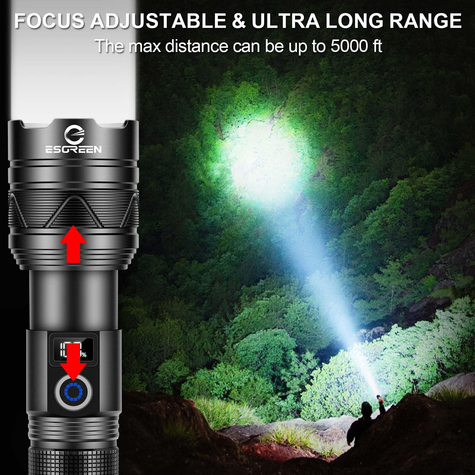 Esgreen 2 Pack Super Bright Rechargeable Flashlights High Lumens, Long Range,Long Lasting, Multi-Functional Usb Input & Output
