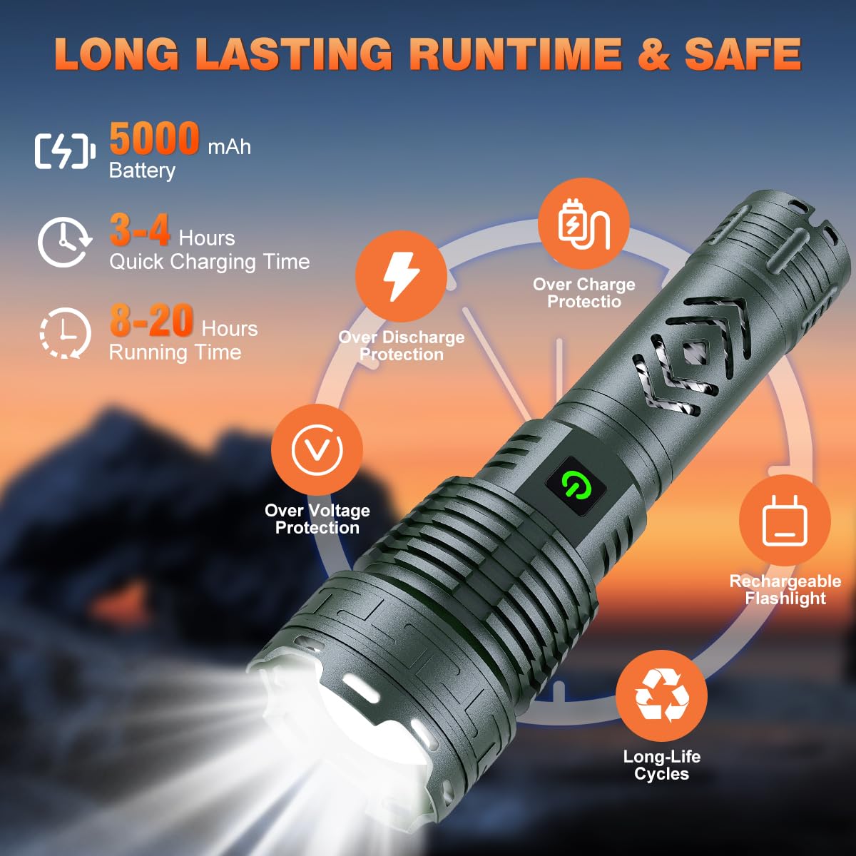 Alifa Rechargeable Led Flashlights 980000 High Lumens, Super Bright Tactical Flashlights Rechargeable, 5 Modes Brightest Powerful Waterproof Flashlight With Zoomable For Emergencies Camping