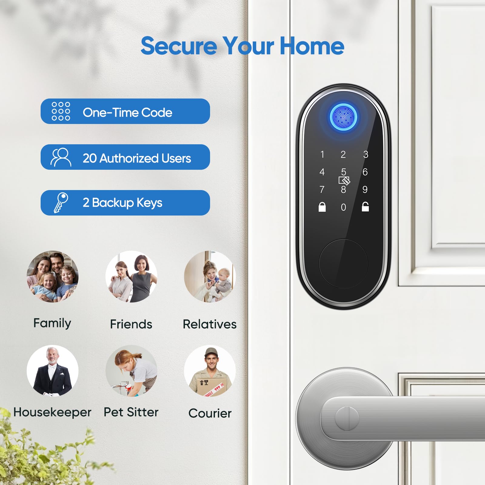 Narpult Smart Keyless Entry Door Lock With 2 Lever Handles, Smart Locks For Front Door, Fingerprint Smart Deadbolt, App Control, Electronic Keypad, Auto-Lock, Satin Nickel