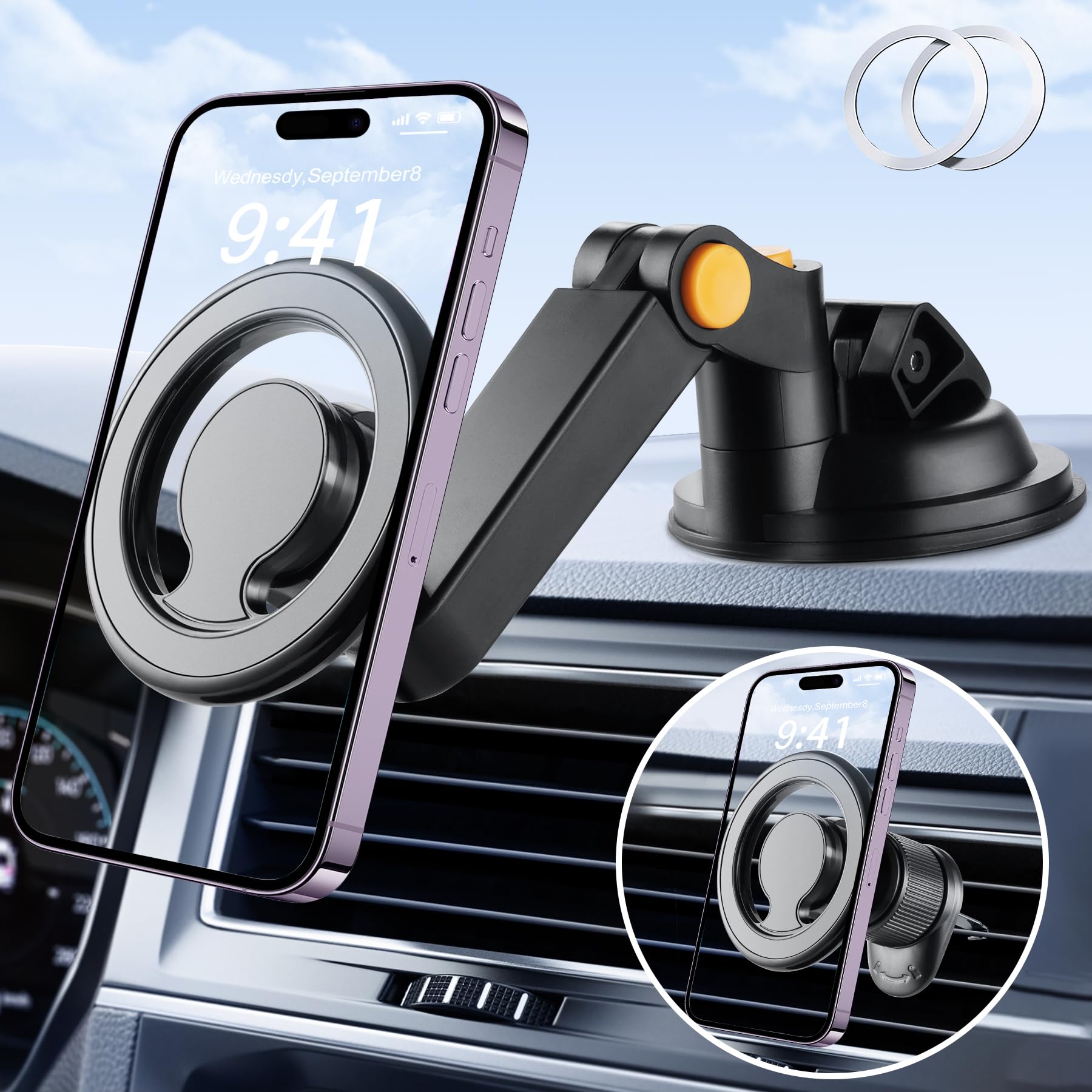 Urehepo Magsafe Car Mount, Magnetic Phone Holder For Car, Car Magnetic Phone Mount For Dashboard Windshield Air Vent, Car Accessories For Women, Magsafe Accessories, Fit For Iphone 16 15 Pro Max Plus