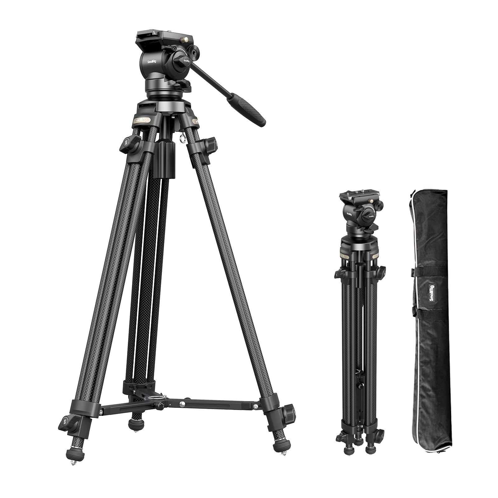 Smallrig Ad-50 Carbon Fiber Video Tripod With Step-Less Damping Fluid Head, 13.2Lbs Max Load Compact Travel Tripod For Filmmakers Portable Camera Tripods For Small Camcorder, Cameras