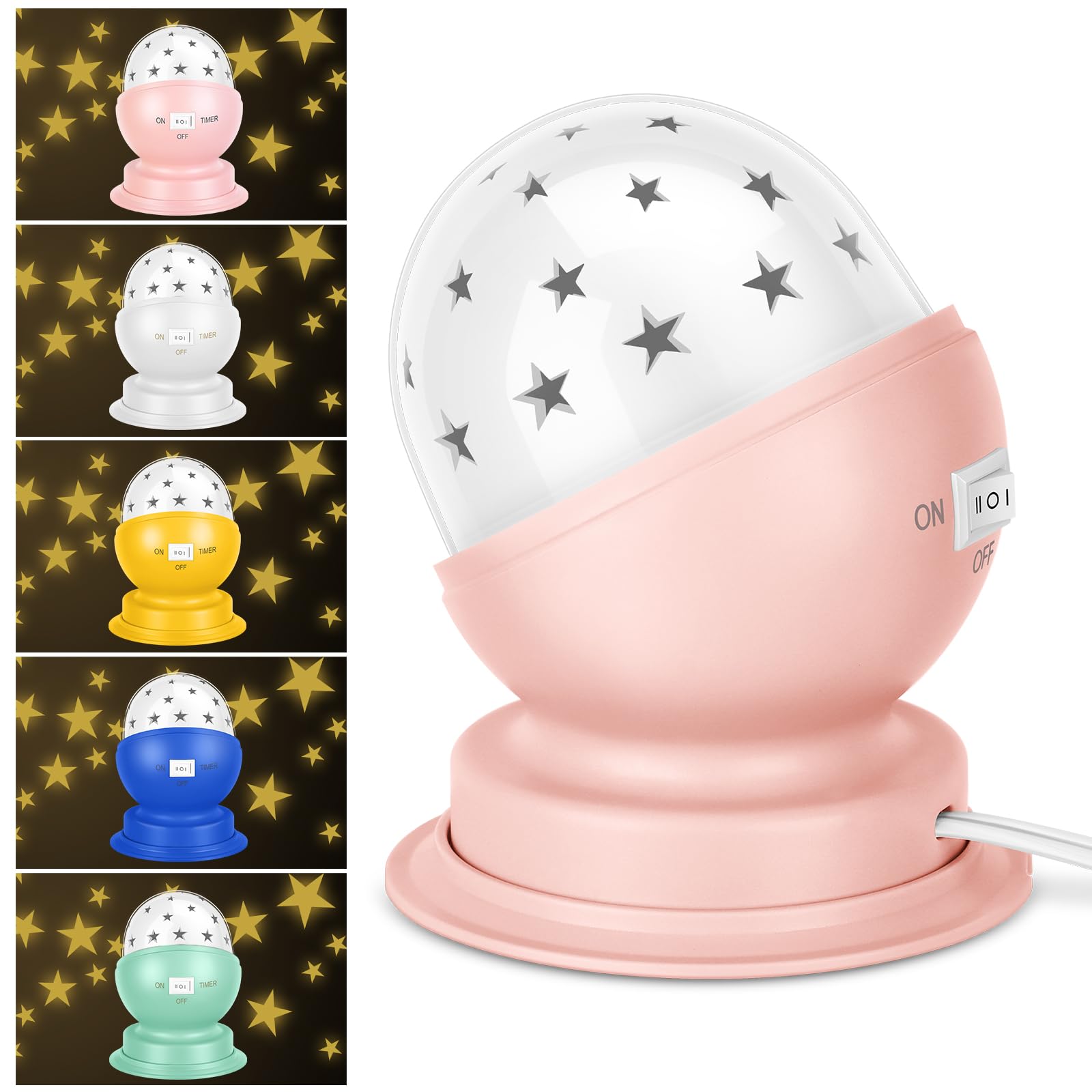 Toyunia Star Night Light For Kids, 360° Rotating Starry Ceiling Projector For Kid’S Bedroom With Timer, 3000K,Pink,1 Pack