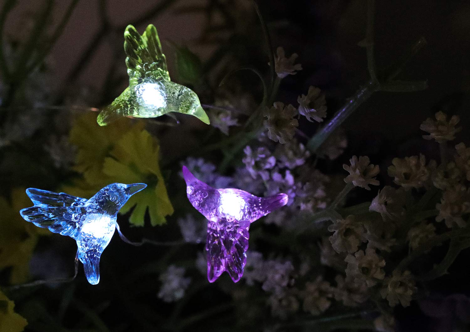 Wsgift Solar Hummingbird String Lights, 15.8 Ft 30 Warm White Led Outdoor Waterproof Bird Fairy String Lights For Garden Yard Outdoor Decorations