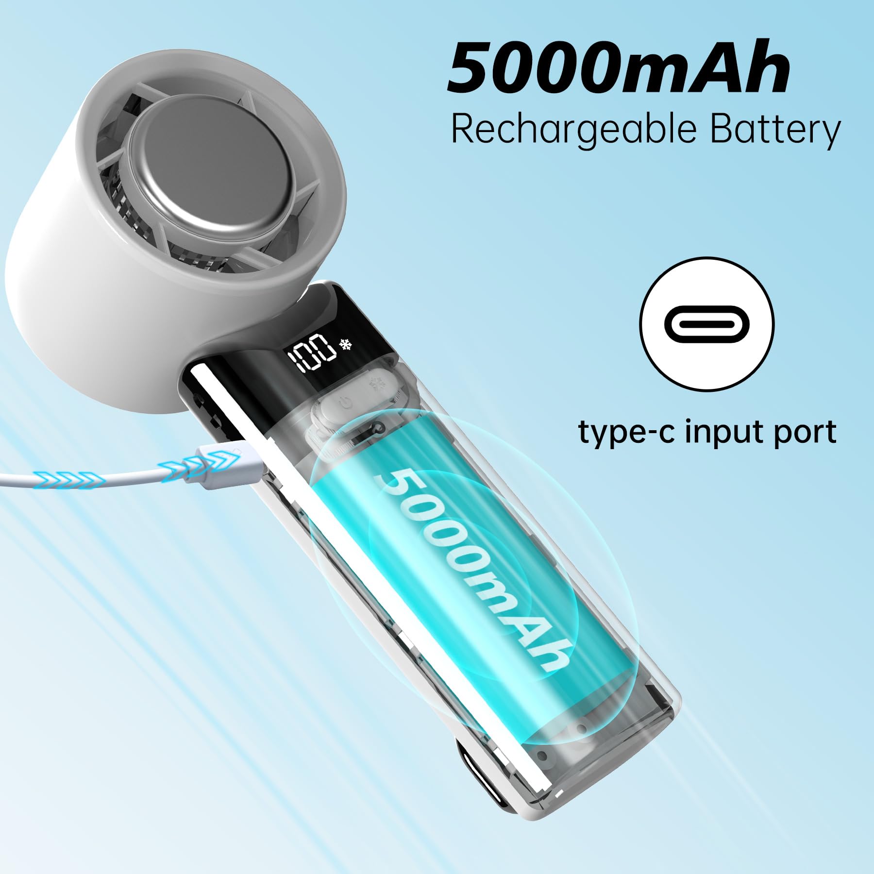 Sylvwin Portable Mini Handheld Fan,Adjustable Speed(1-100) 5000Mah Battery Rechargeable Personal Fan