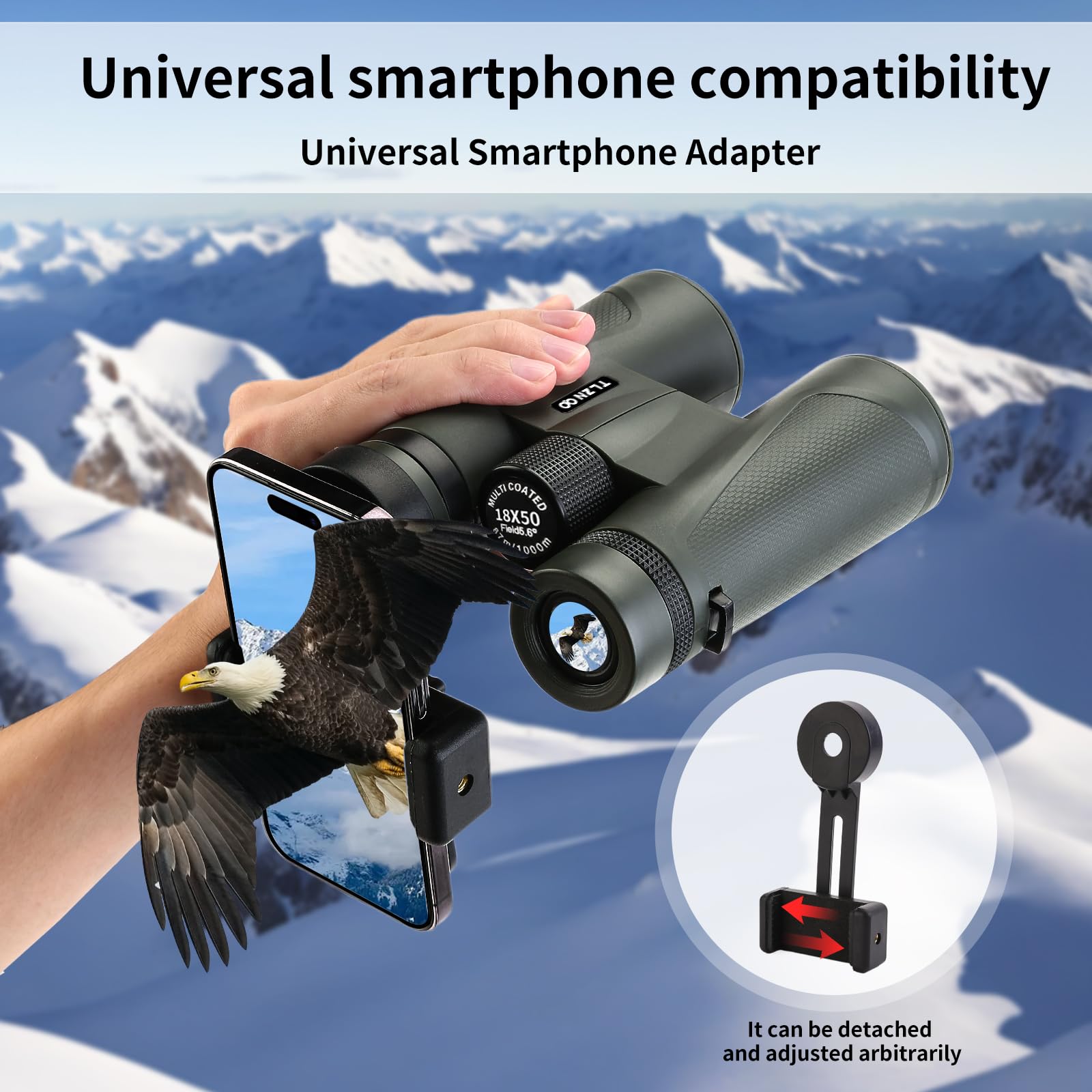 Tlzn Po Tlzn Op Adjustable 18×50 Hd High-Powered Adult Binoculars With Phone Adapter And Tripod - Durable, Waterproof - Ideal For Stargazing, Bird Watching, Travel, Hunting