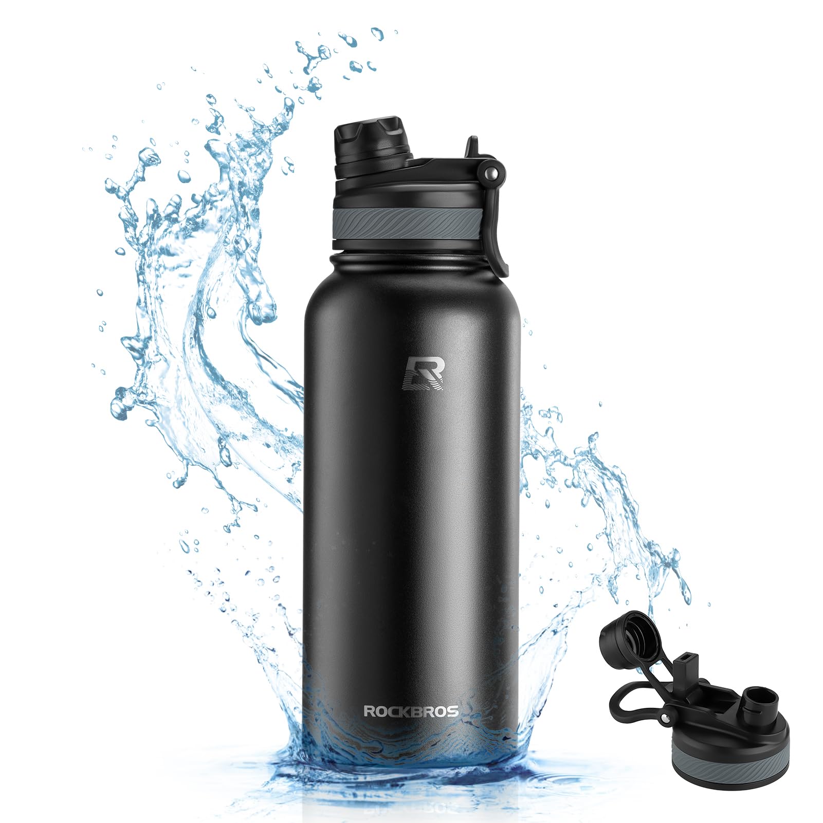 Rockbros Insulated Water Bottle With Straw, Stainless Steel Sports Water Cup Flask Leak Proof