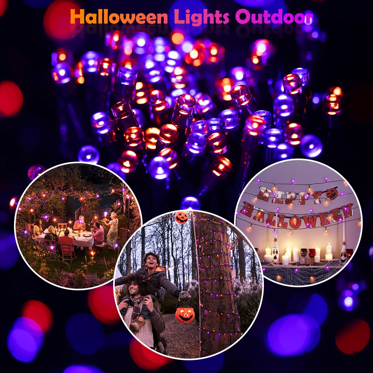 Lnryy Purple & Orange Halloween Lights - 220Led Solar String Lights, 78Ft For Outdoor Decor, 2Pack Fairy Lights