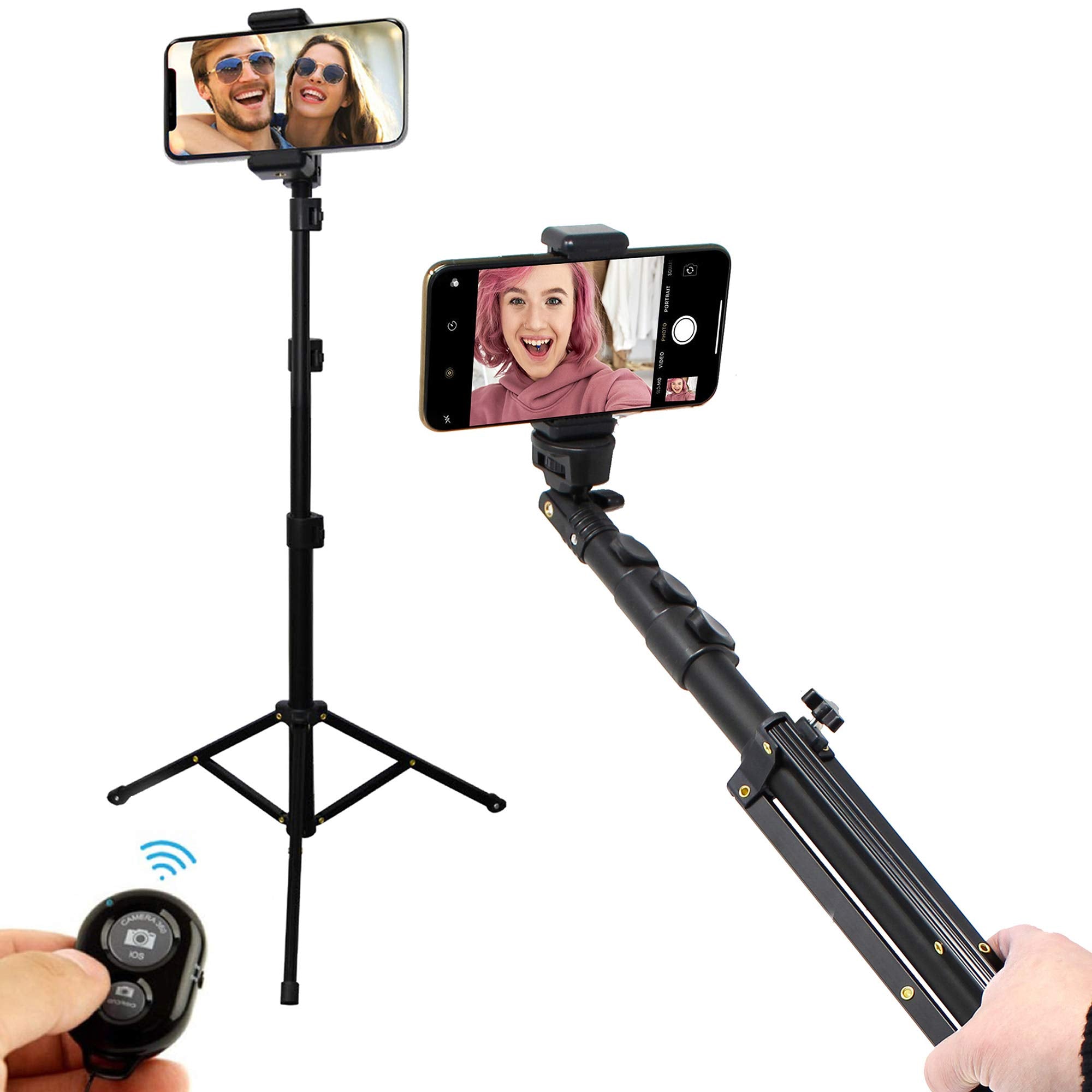 Aduro U-Stream Selfie Stick Tripod 51" Extendable Cell Phone Tripod With Wireless Remote Phone Stand For Iphone & Android Phone