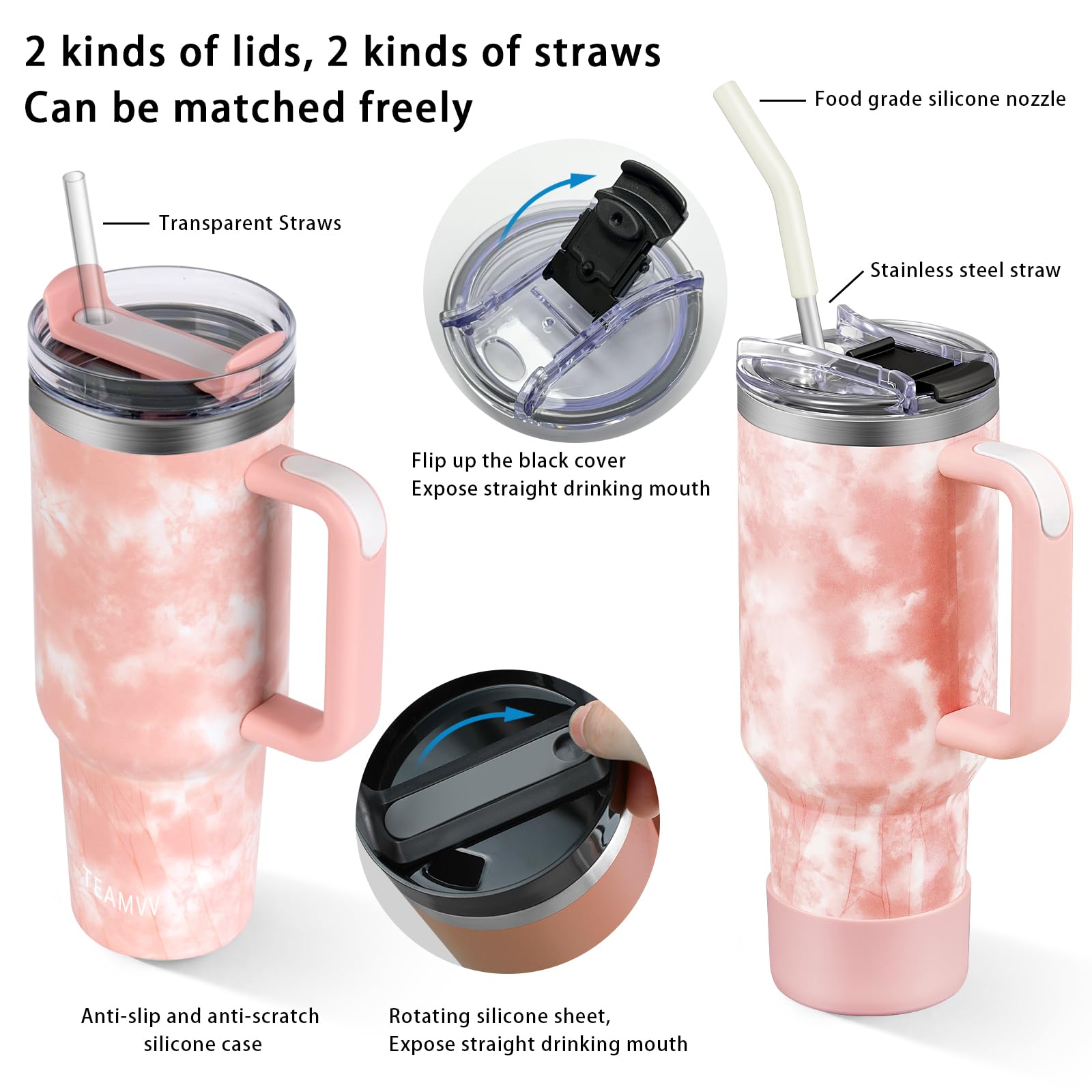 40 Oz Tumbler With Handle And Straw Stainless Steel Vacuum Insulated Tumbler Tea Or Iced Coffee Mug