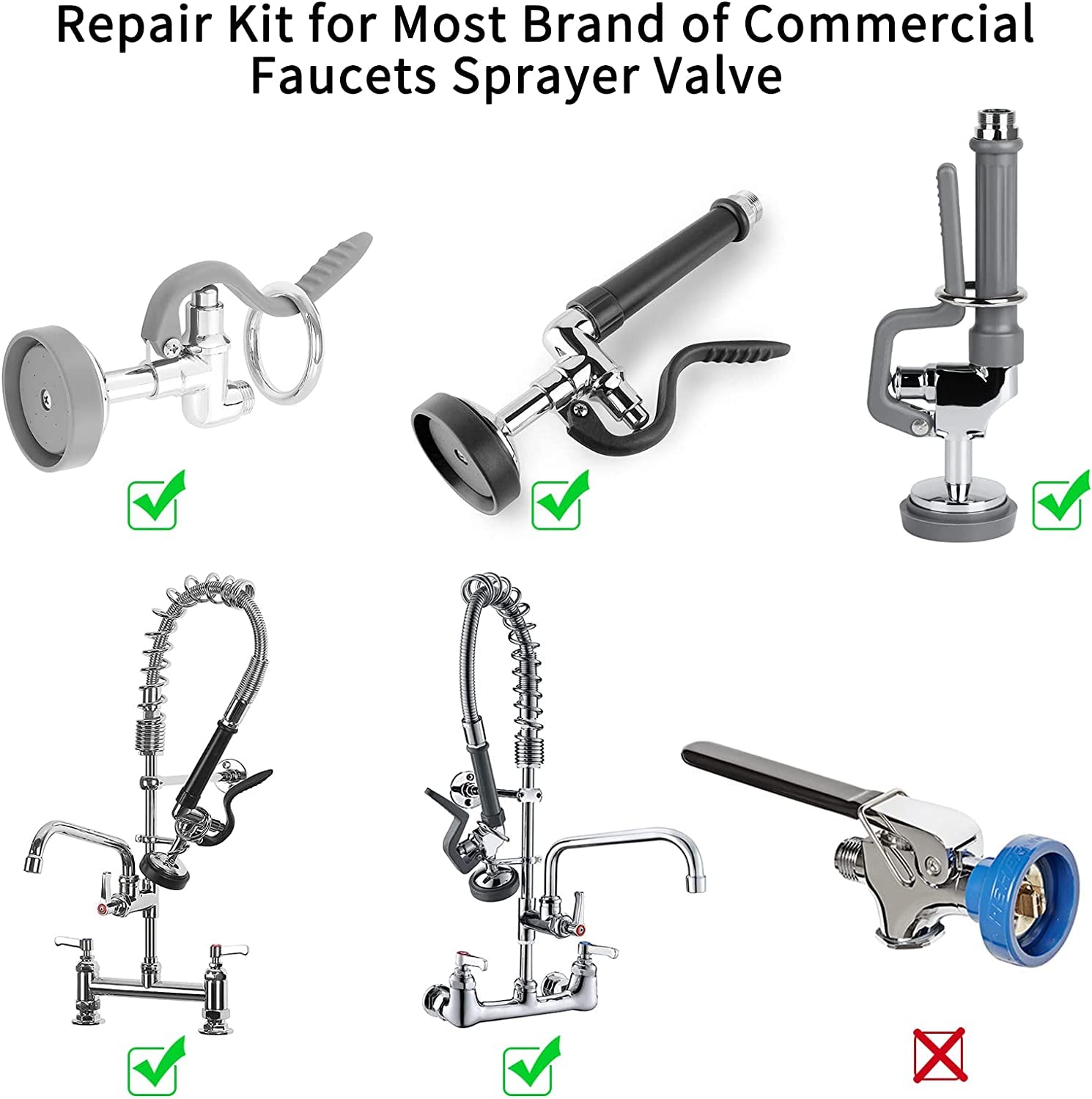 Kanoney Pre-Rinse Spray Valve Repair Kit 1.42 Gpm For All Commercial Sink Kitchen Faucet Dish Sprayer, Bumper And 3 Pcs Spray Face & Screw Replacement Part, Black