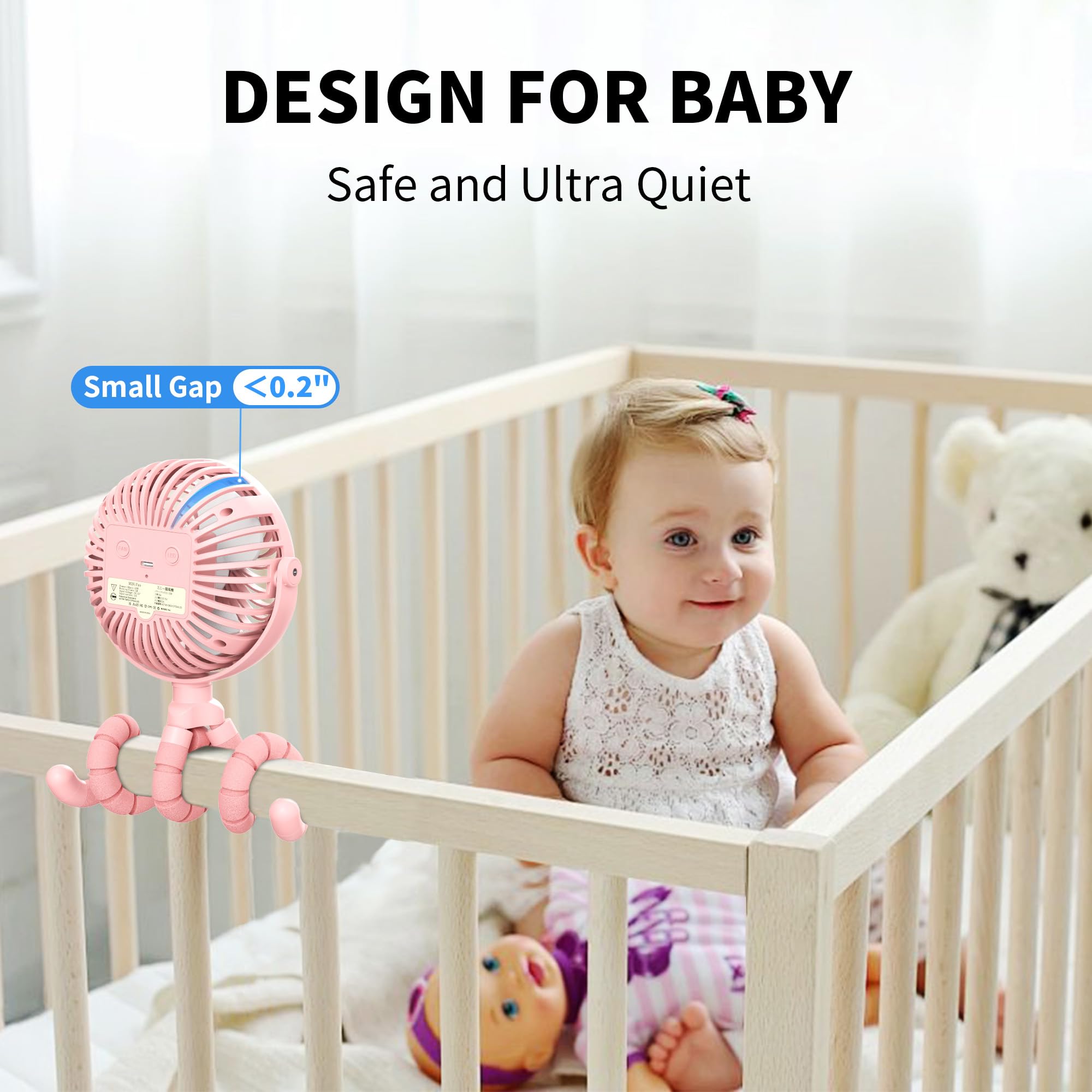 Portable Amacool stroller fan, 3-speed settings, clip-on and flexible tripod for versatile cooling