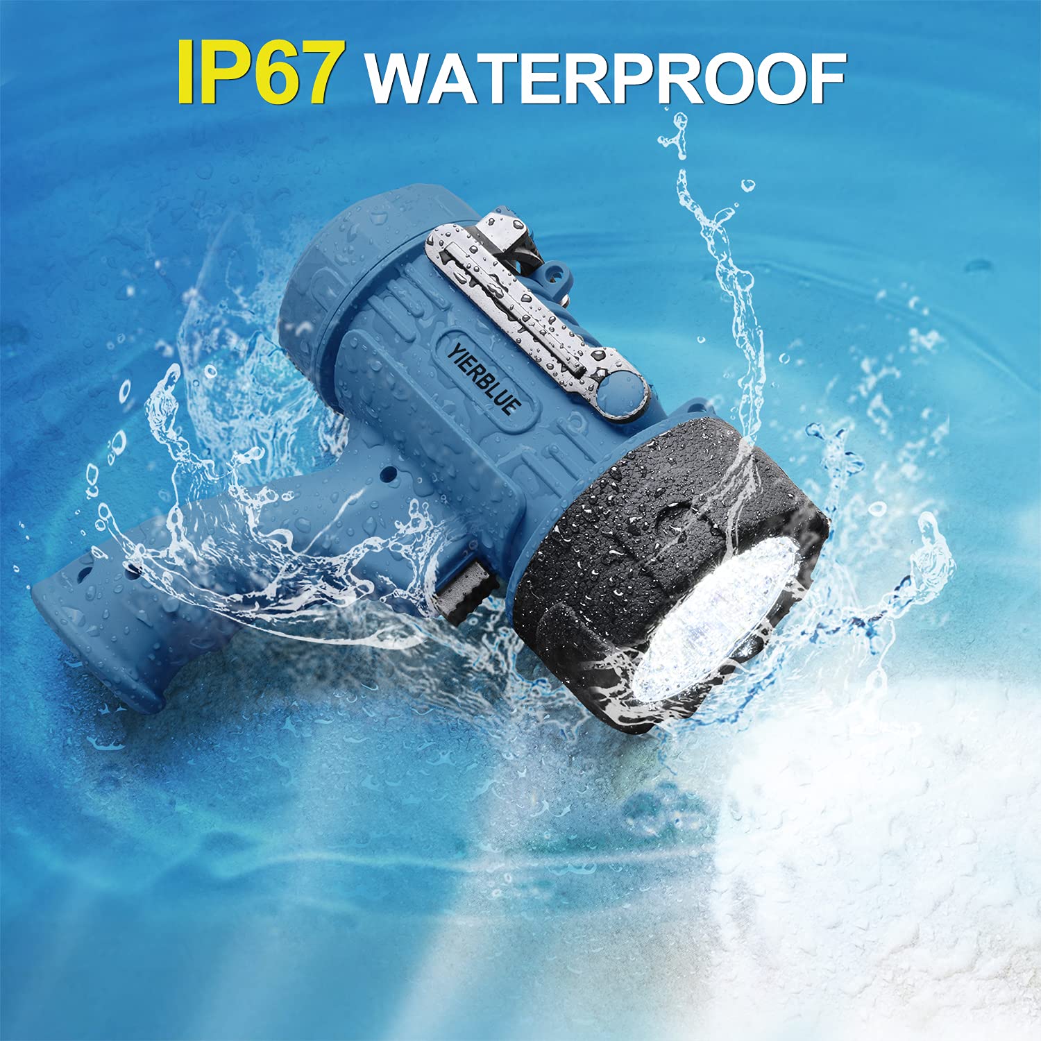 Yierblue Rechargeable Spotlight,18W Ipx7 Water-Resistant Flashlight, Super Bright 200000 Lumens Led,10000Mah 20H Ultra-Long Standby,Ideal Spotlight For Boating, Camping, Hiking, Hurricane Survival(Blue)…