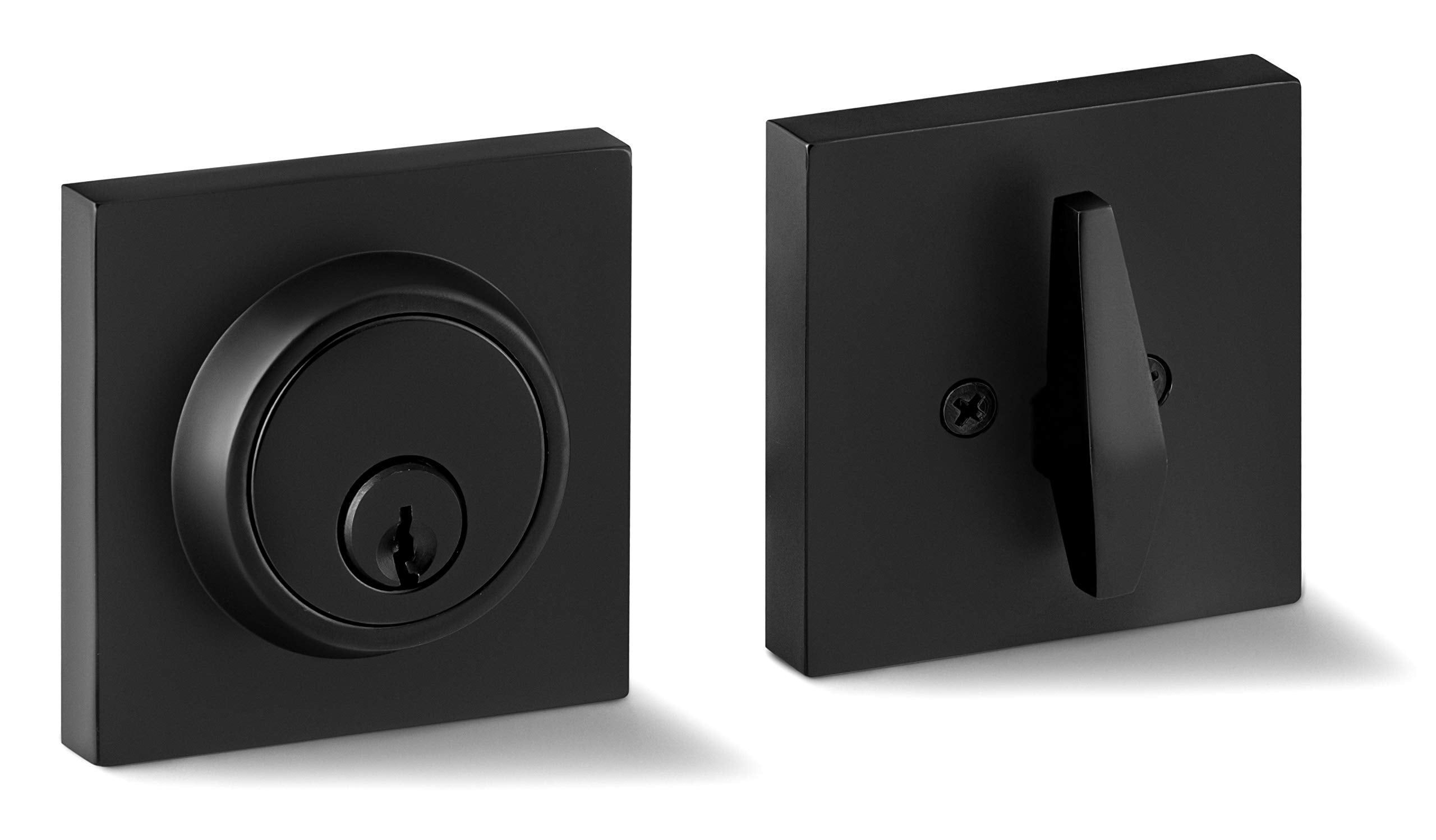 Berlin Modisch Single Cylinder Deadbolt Lock Slim Square For Front Door Modern Contemporary High Security Heavy Duty – Iron Black Finish