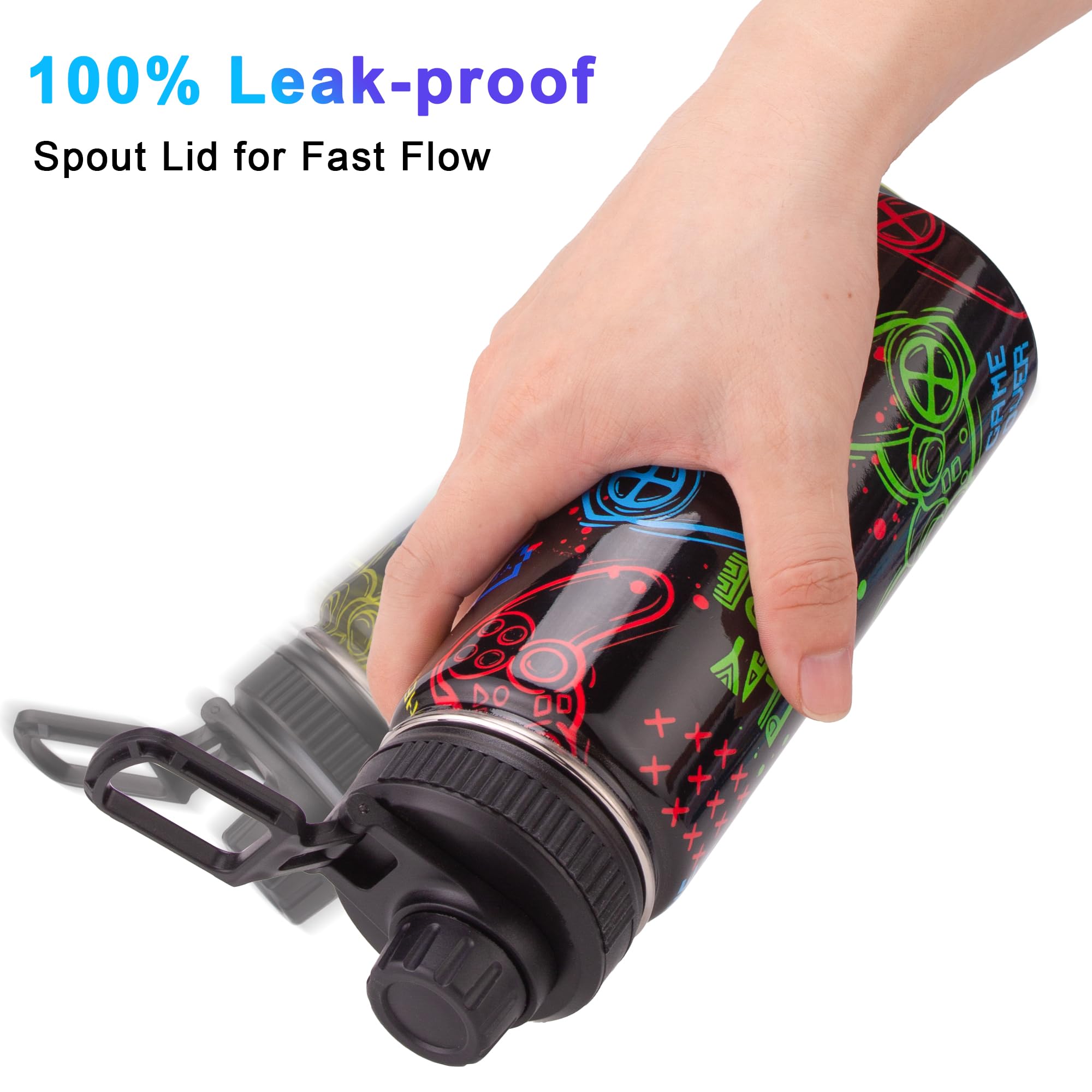 18Oz Insulated Water Bottle With Straw Lid & Spout Lid, Game Controller, For Kids Boys Girls