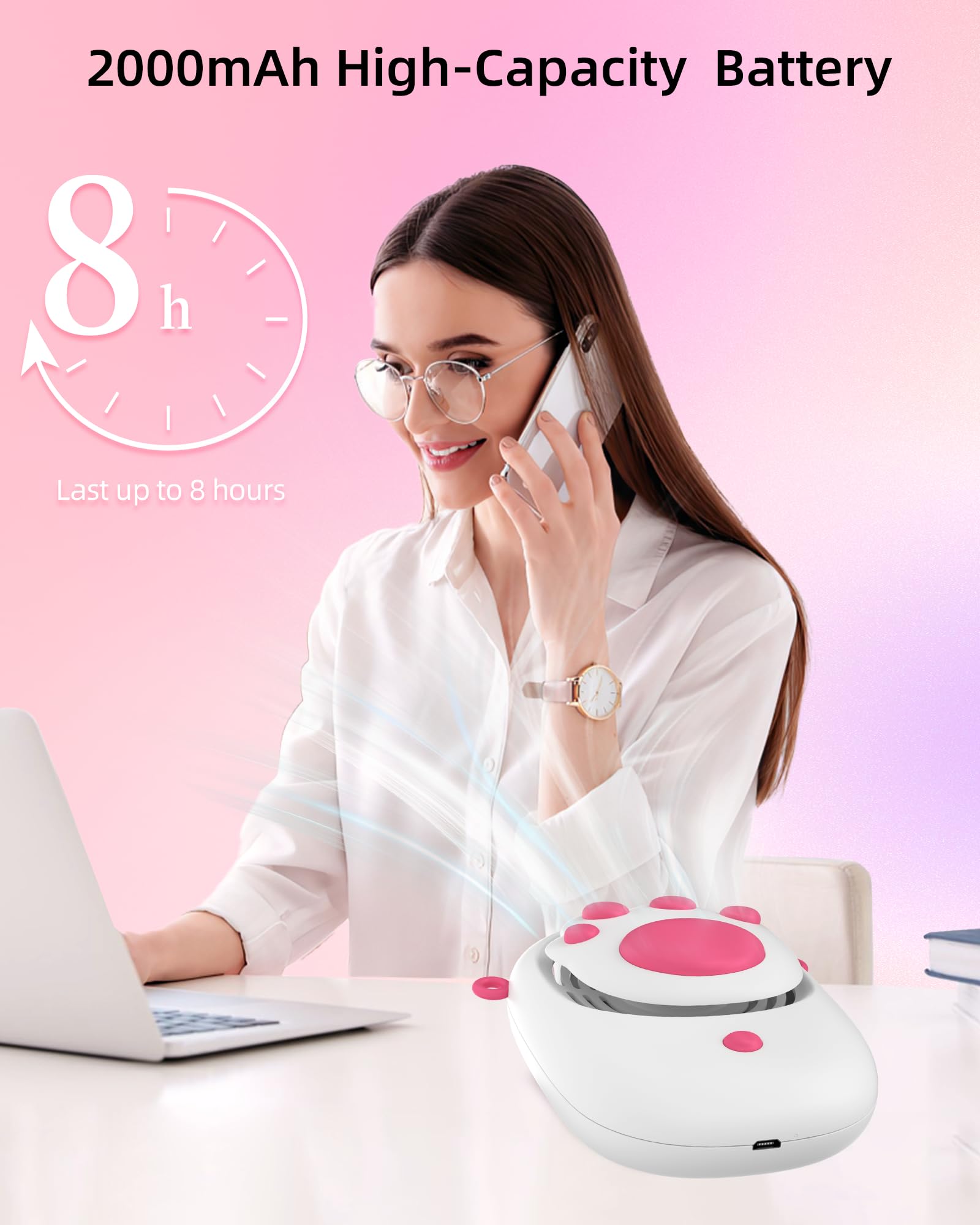 Neck Fan, Portable Fan With 2000 Mah Battery, 3 Wind Speed, Usb Rechargeable Desk Fan For Office