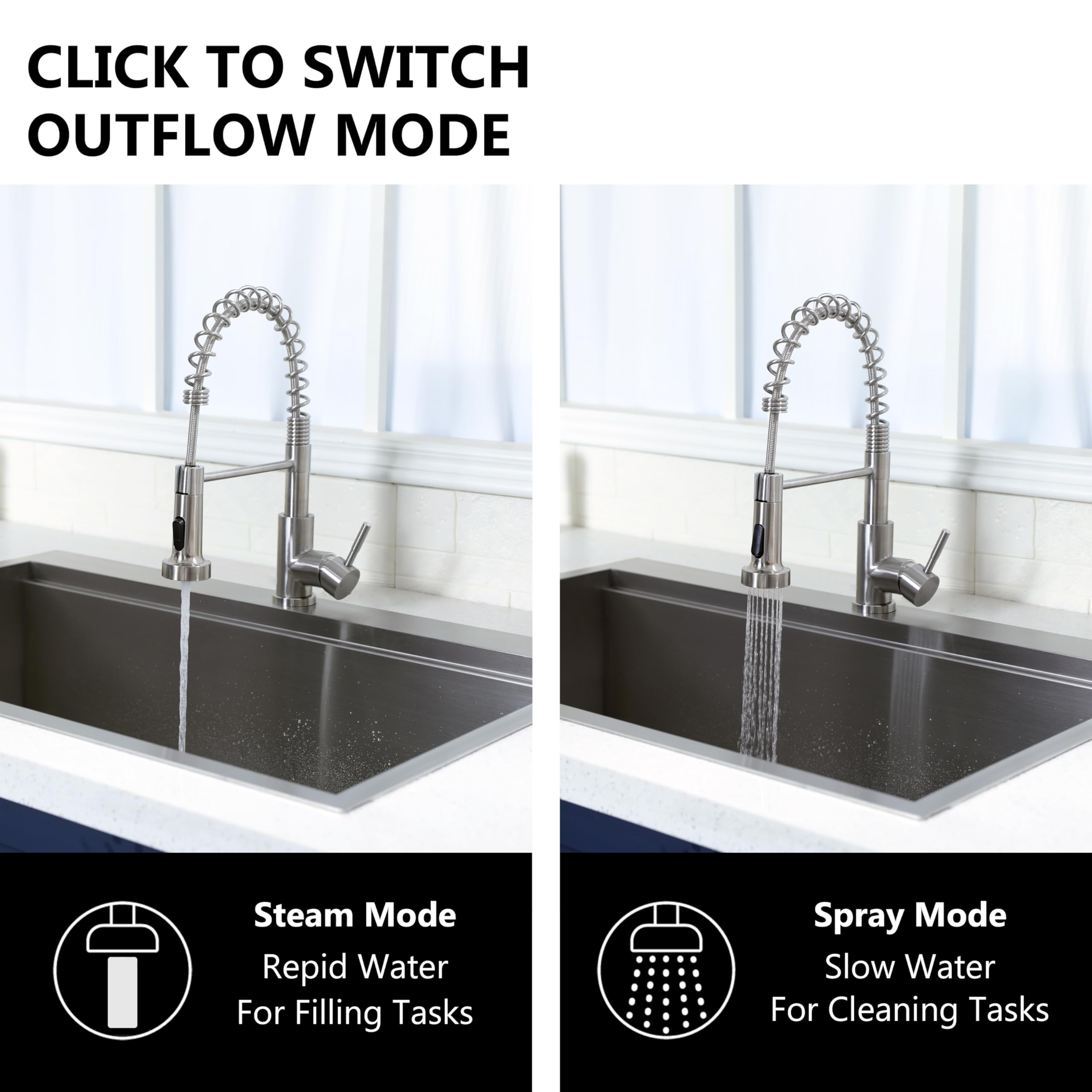 Comllen Kitchen Faucet With Sprayer, Brushed Nickel 304 Stainless Steel Kitchen Sink Faucet, High Arch Commercial Single Handle Kitchen Sink Faucets For Outdoor Utility Camper Laundry Rv Wet Bar