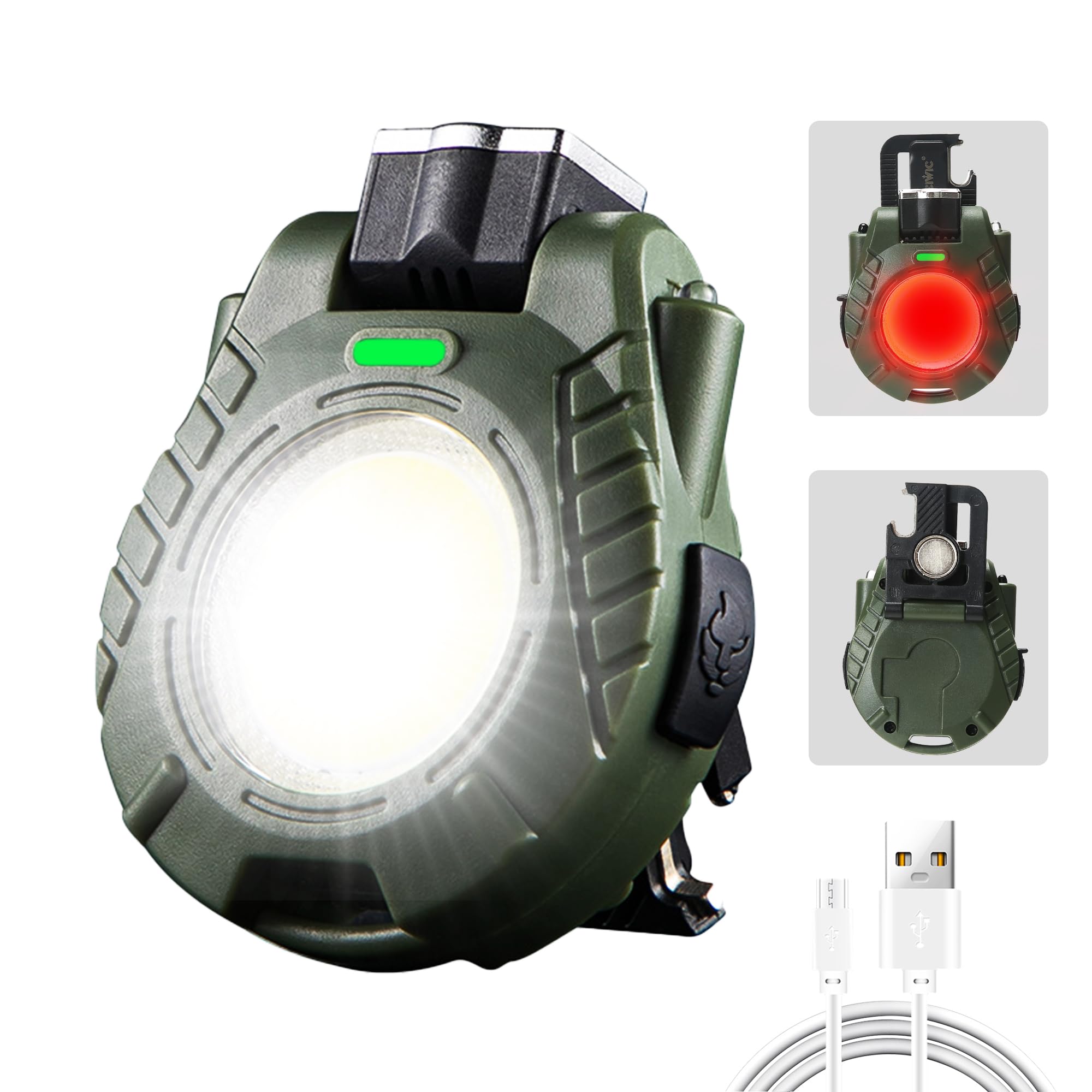 Ciwic Cob Mini Keychain Work Light, Powerful Flashlights 5 Light Modes With Magnetic, Hat Clip Light With Bottle Opener Function, Waterproof Led Flashlight With Smart Sensor For Camping 2 Pack (Green)
