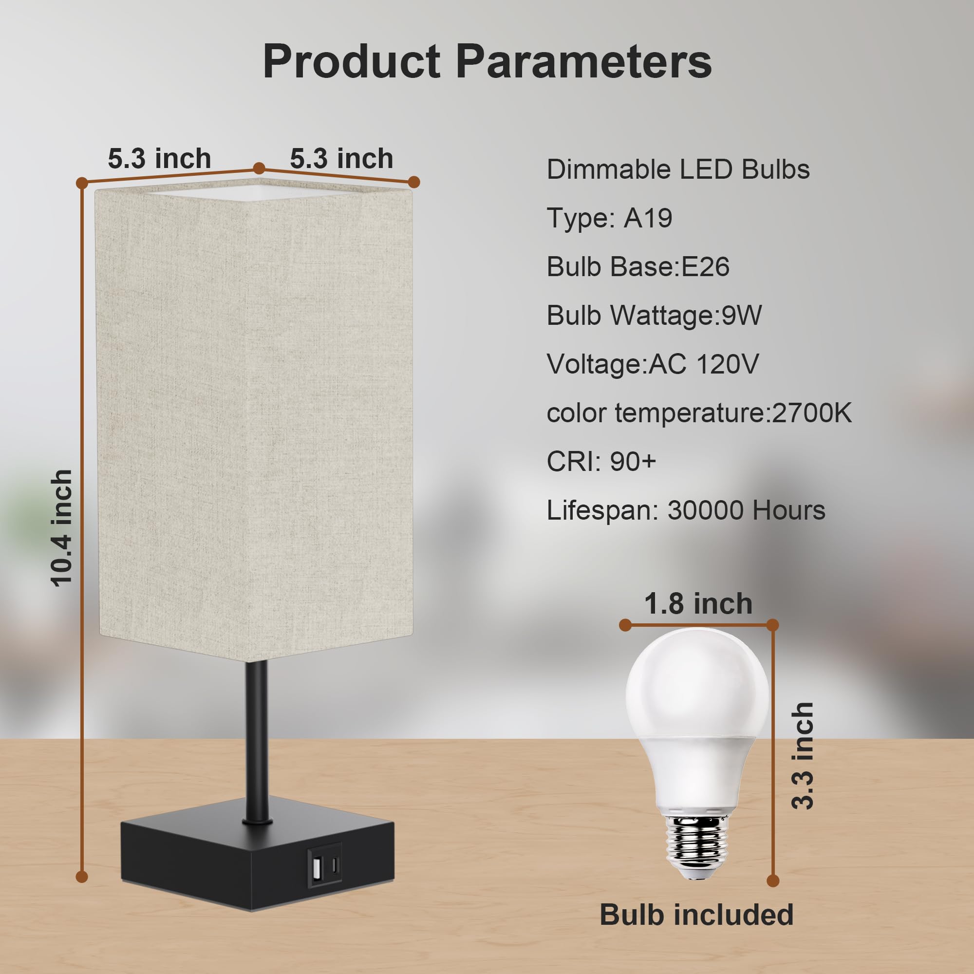 Golspark Bedside Lamps Set Of 2, Table Lamp For Living Room Usb C Usb A Charging Ports, 3 Way Dimmable Nightstand Lamps, Beige Lamp Shade Touch Lamps For Bedrooms Led Bulb Included