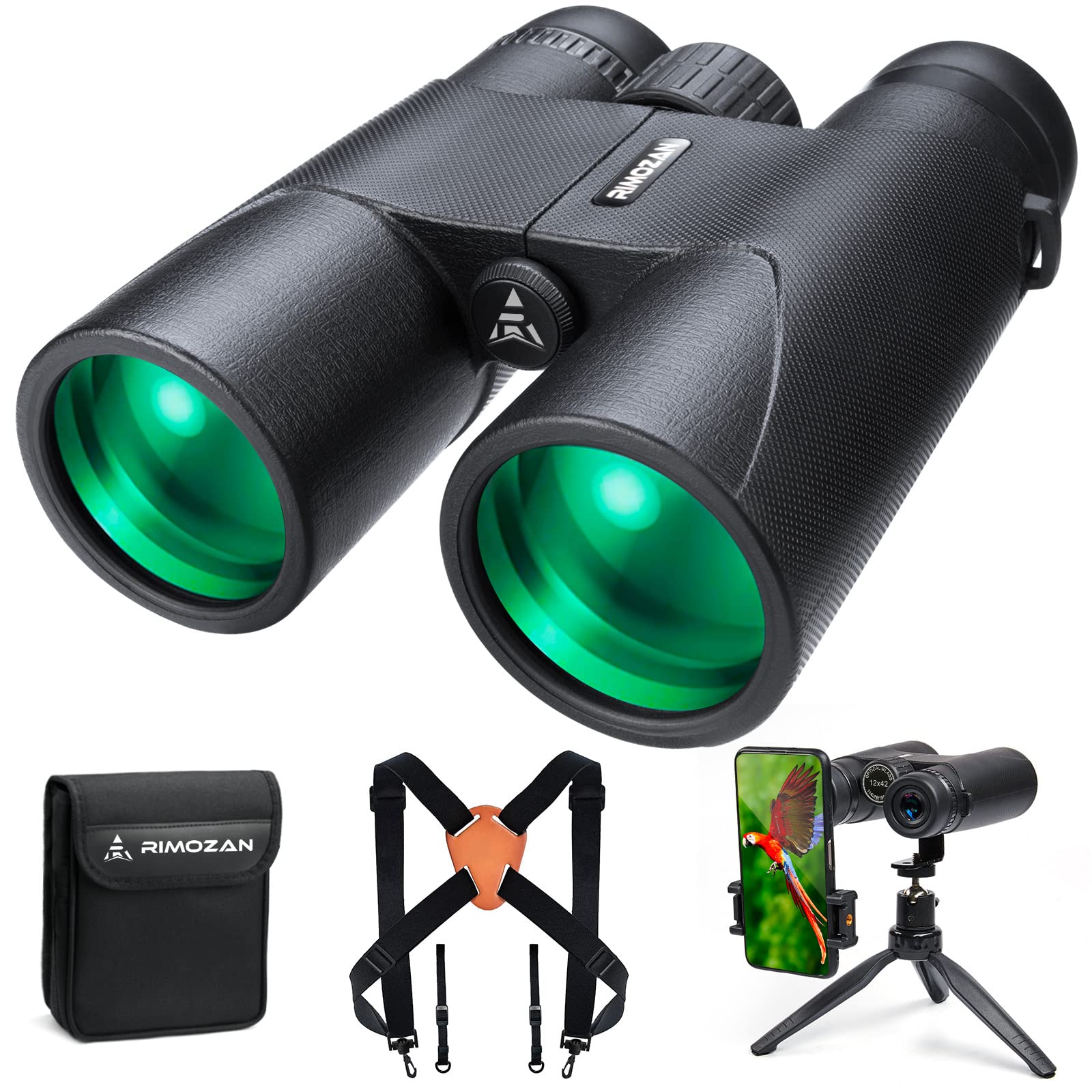 Rimozan 12X42 Hd Binoculars For Adults With Binocular Harness Strap And  Phone Tripod And Adapter 12X42 High Definition Binoculars For Bird Watching 12X42 Binoculars For Hunting Hiking  For Men