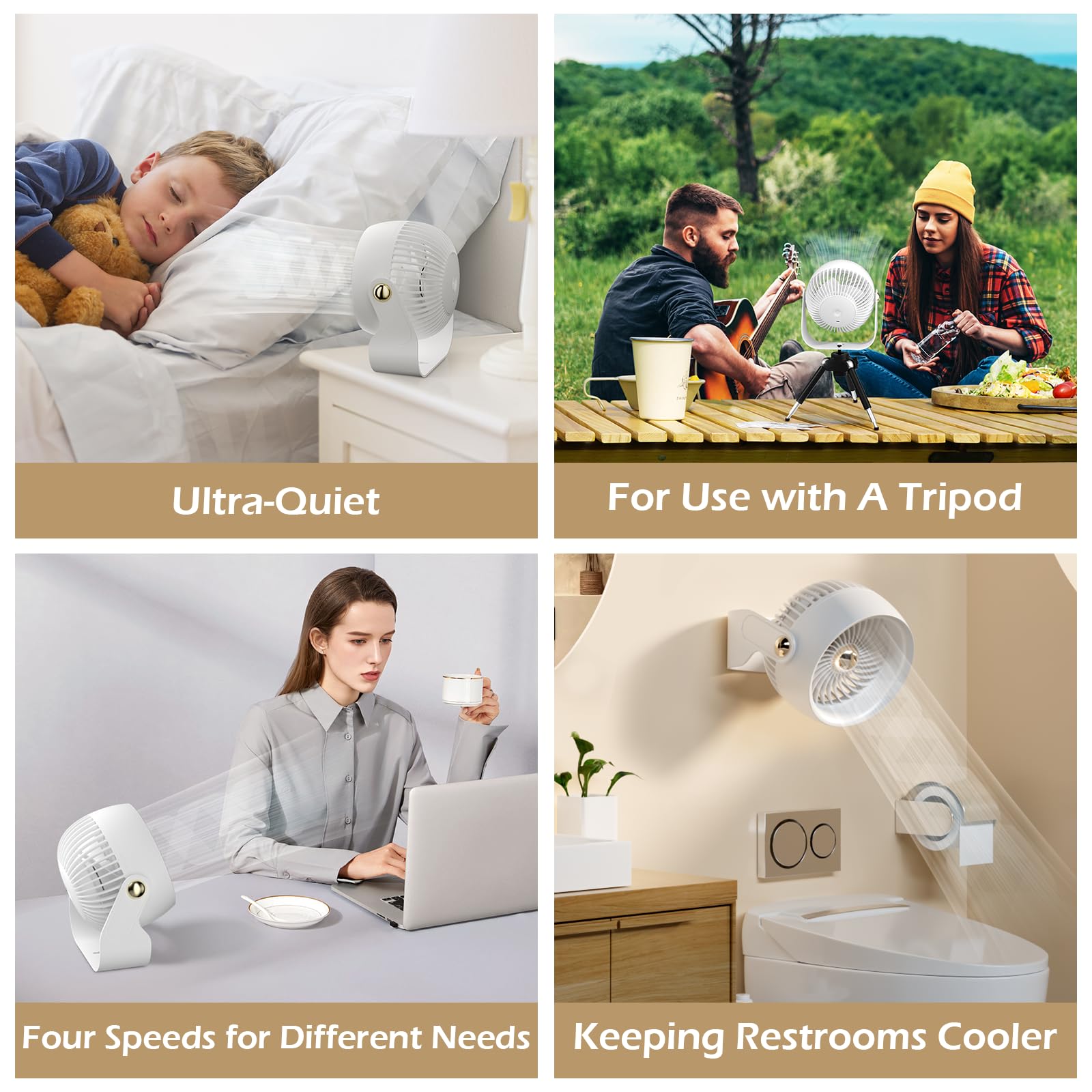 Civpower Desk Fan: Table Fan Small Portable Rechargeable With 6000 Mah Battery - 4 Speed And Timing