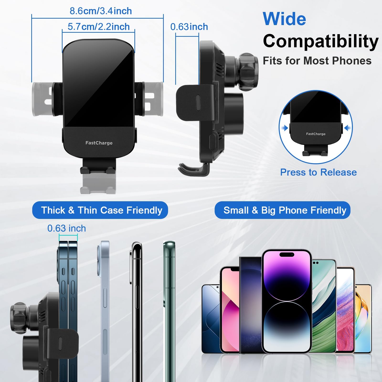 Trixcoin 2-In-1 Wireless Car Cup Holder Phone Charger: 15W Fast Charging Auto Clamping Air Vent Car Mount Charger 13Inch Adjustable Long Neck Phone Holder Cradle For Car, Universal For Iphone Samsung