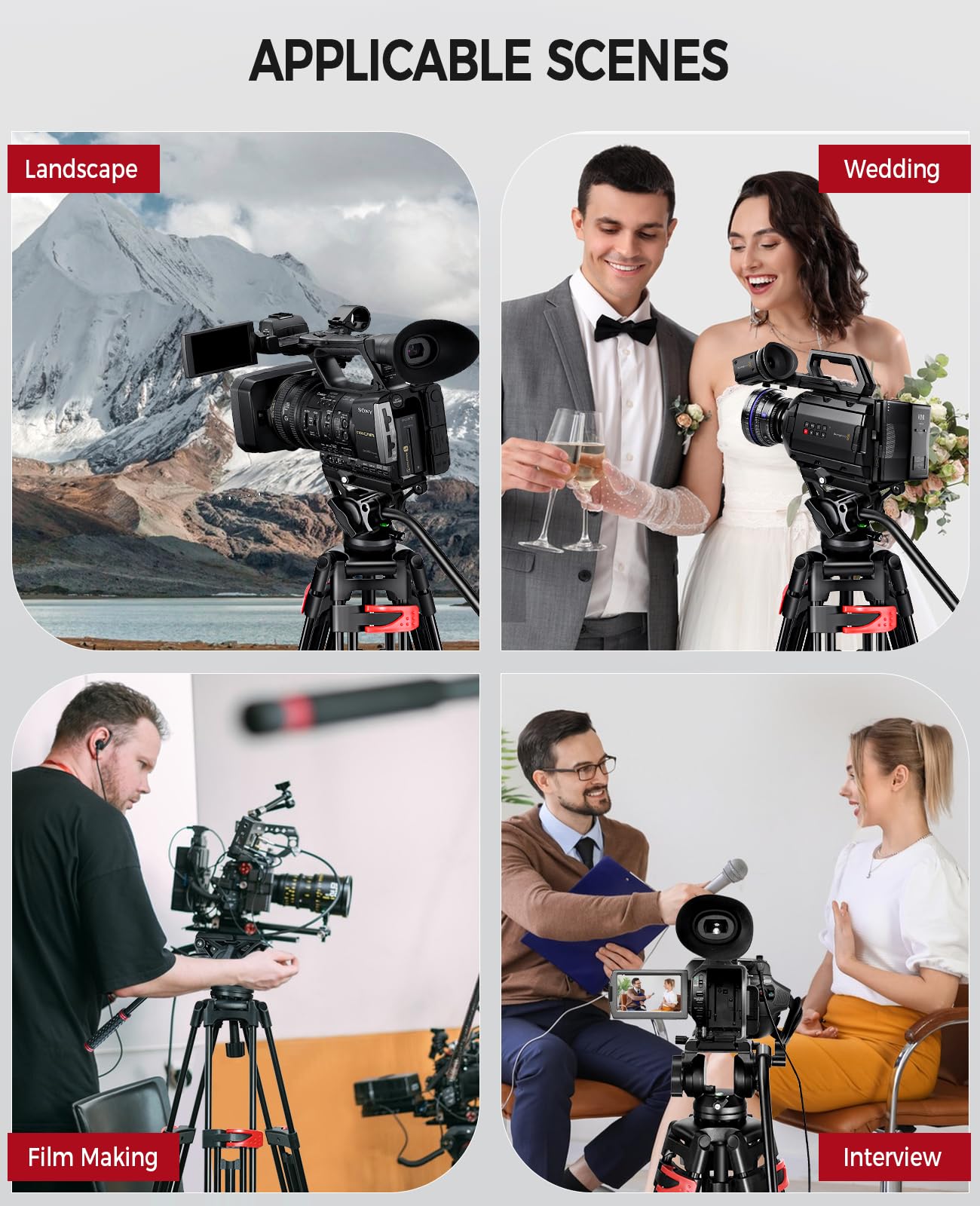Zikzok 82" /210Cm Professional Video Tripod, Heavy Duty Aluminum Alloy Camera Tripod Stand With 360° Fluid Drag Head, Qr Plate Compatible With Canon Nikon Sony Dslr Camera Camcorder (Load 33Lb)