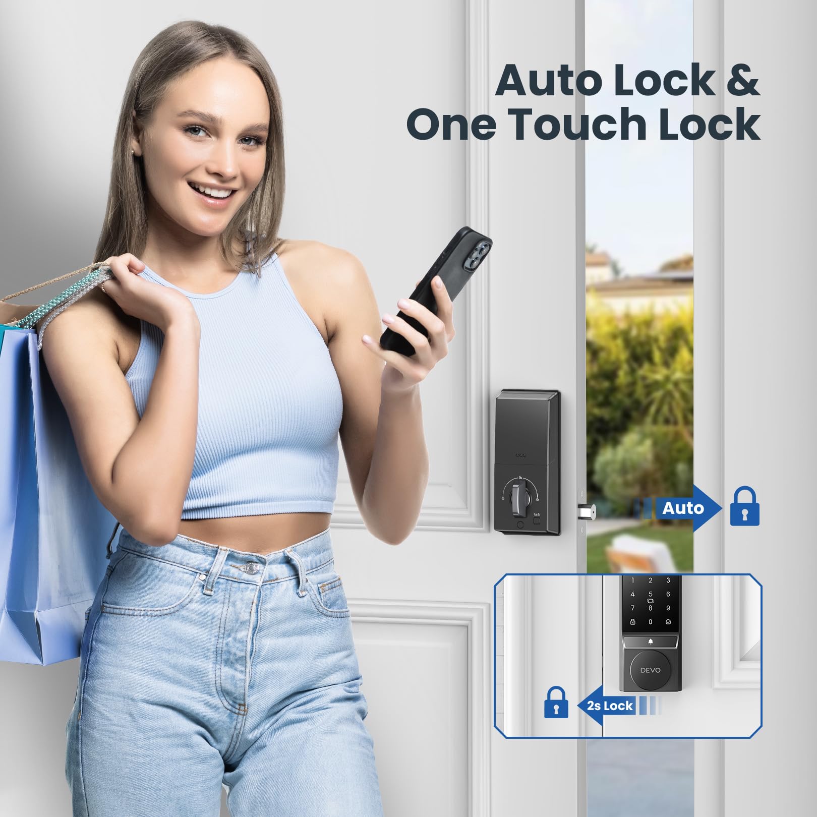 Devo G4 Smart Door Lock, 4 In 1 Keyless Entry Door Lock With Doorbell, Smart Deadbolt Lock For Front Door, App Control, Easy Installation, Ip54 Waterproof, Bhma Grade 3