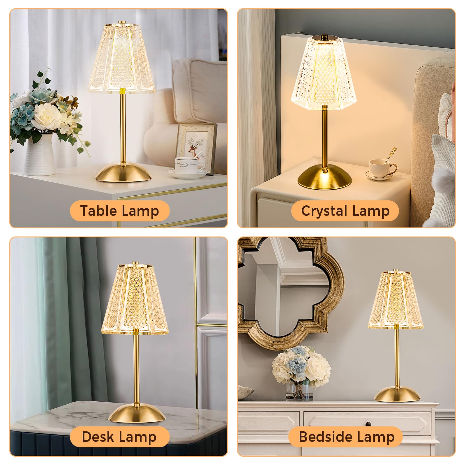 Hapygi Portable Battery Operated Led Table Lamp With Touch Sensor, Gold Cordless Brass Rechargeable Bedside Lamp/Night Light/Restaurant Table/Outdoor/Coffee/Bar
