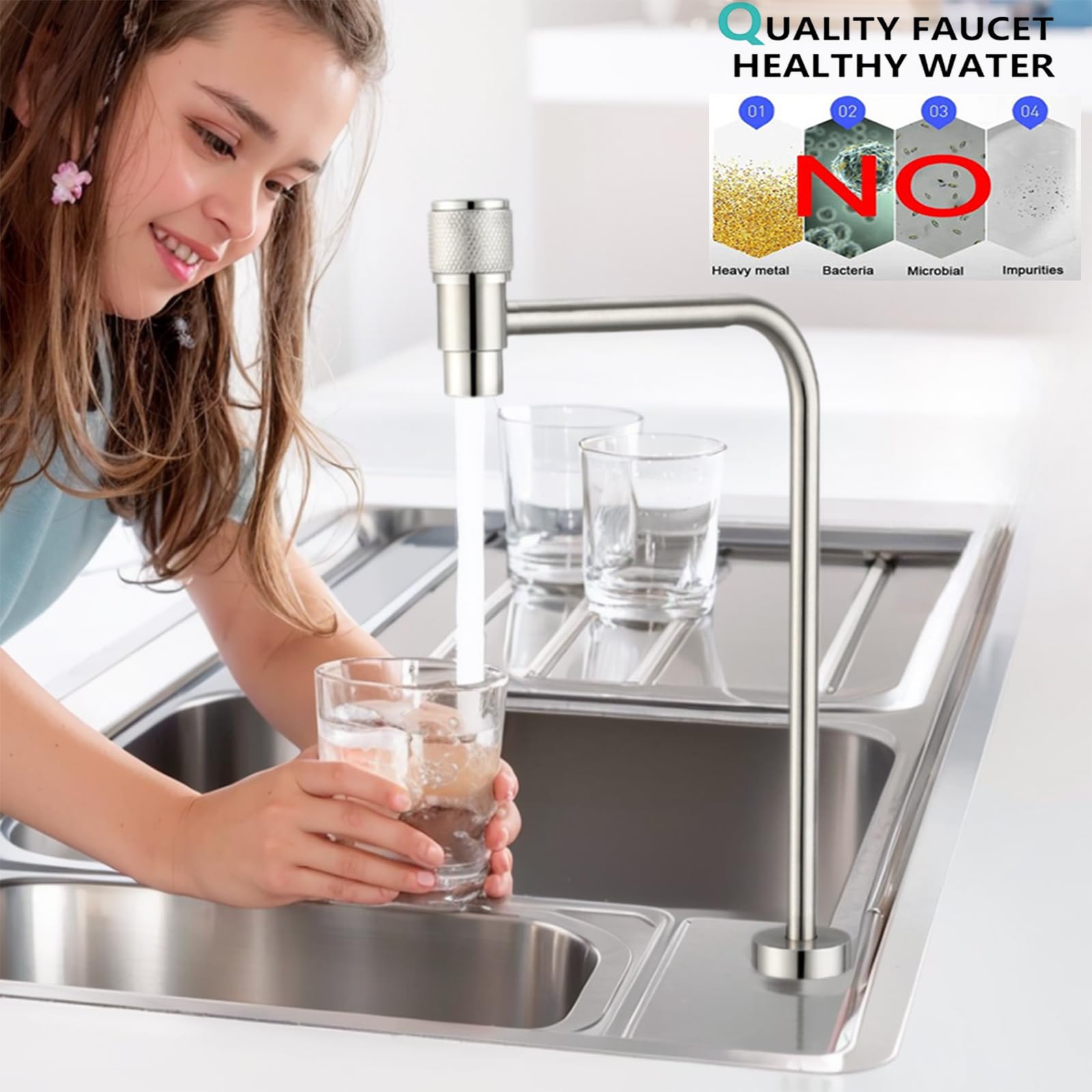 Gonabos Drinking Water Faucet For Kitchen,Large Water Volume Reverse Osmosis Faucets,Lead- Stainless Steel Water Filter Faucet For Ro Drinking Filtration Systems Beverage Faucet, Brushed Nickel