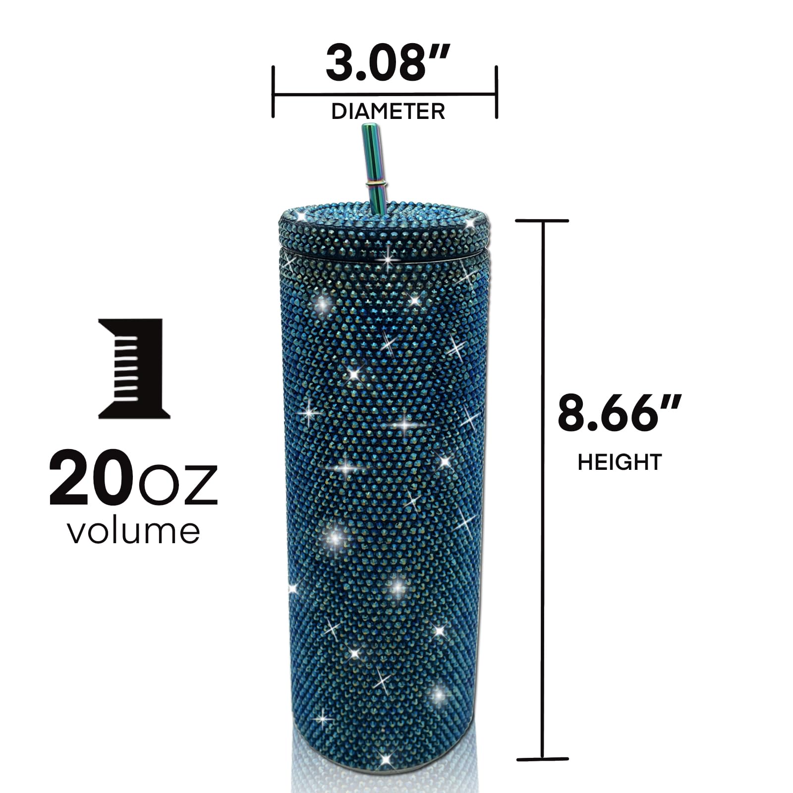 20Oz Bling Diamond Tumbler With Lid And Straw Studded Skinny Tumbler Stainless Steel Vacuum