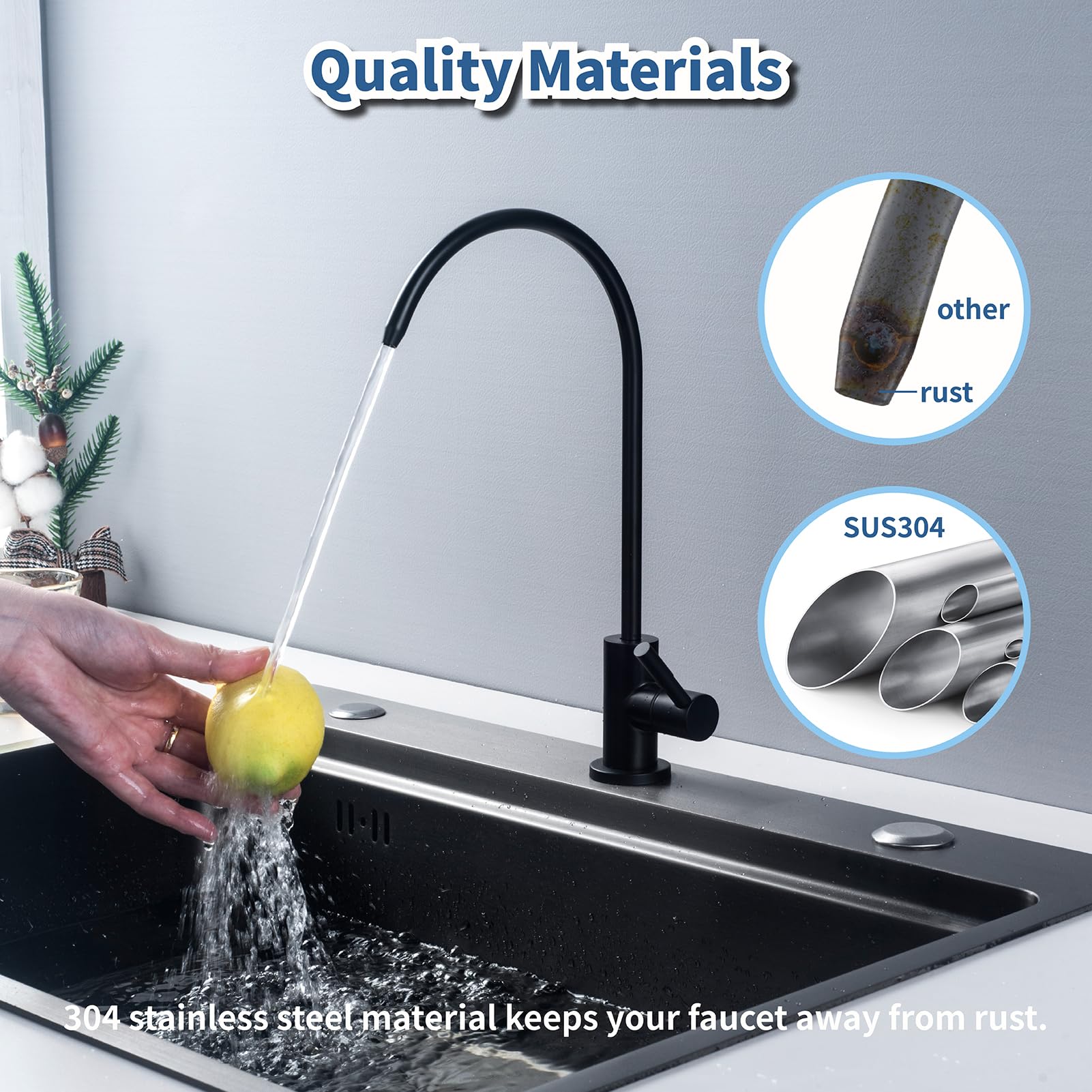 Joisinus Matte Black Drinking Water Faucet Non Air Gap Filtered Faucet For Kitchen Sink Reverse Osmosis System Or Bar Sink Stainless Steel