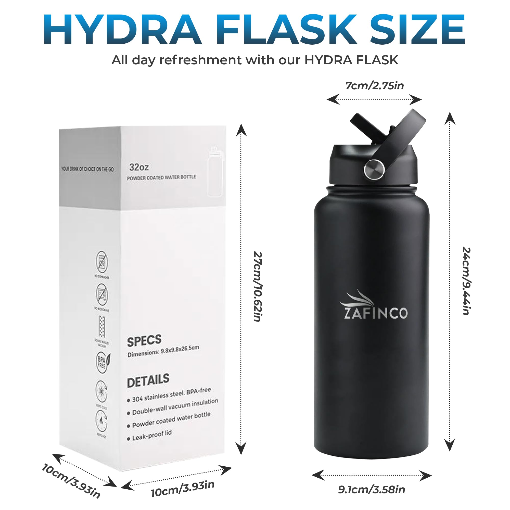 Hydra Flask Double Walled Insulated Water Bottle With Straw - 32 Oz Stainless Steel Water