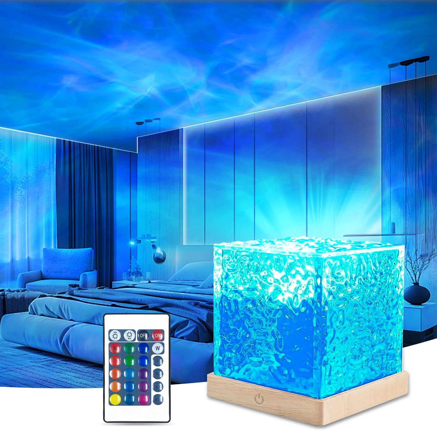 Hcrtgay Luminorthe Cube Lamp Northern Lights Projector, 16 Colors Gradual Rotating Flame Water Lights For Bedroom, Ocean Lamp With Remote Control For Office Bar Restaurant Bedroom Underwater Projector Light